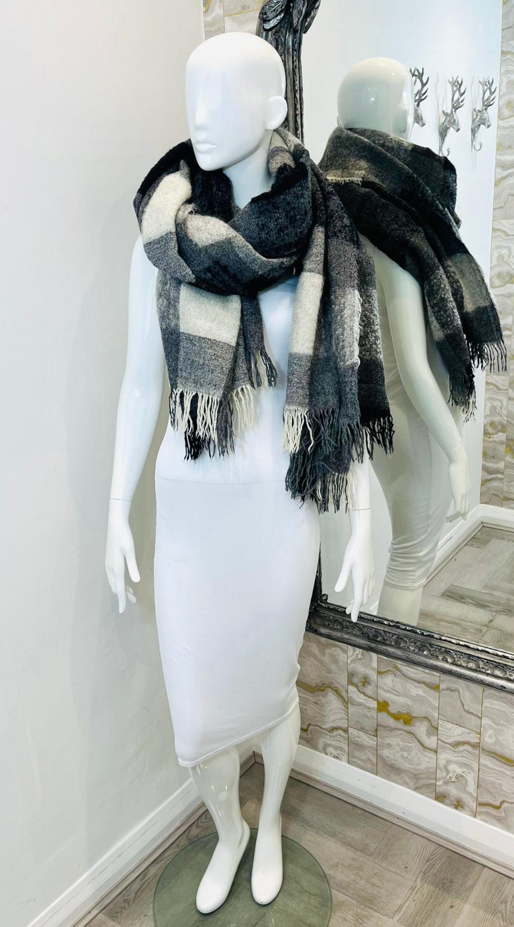 Black Mulberry Wool & Mohair Checked Shawl/Wrap For Sale