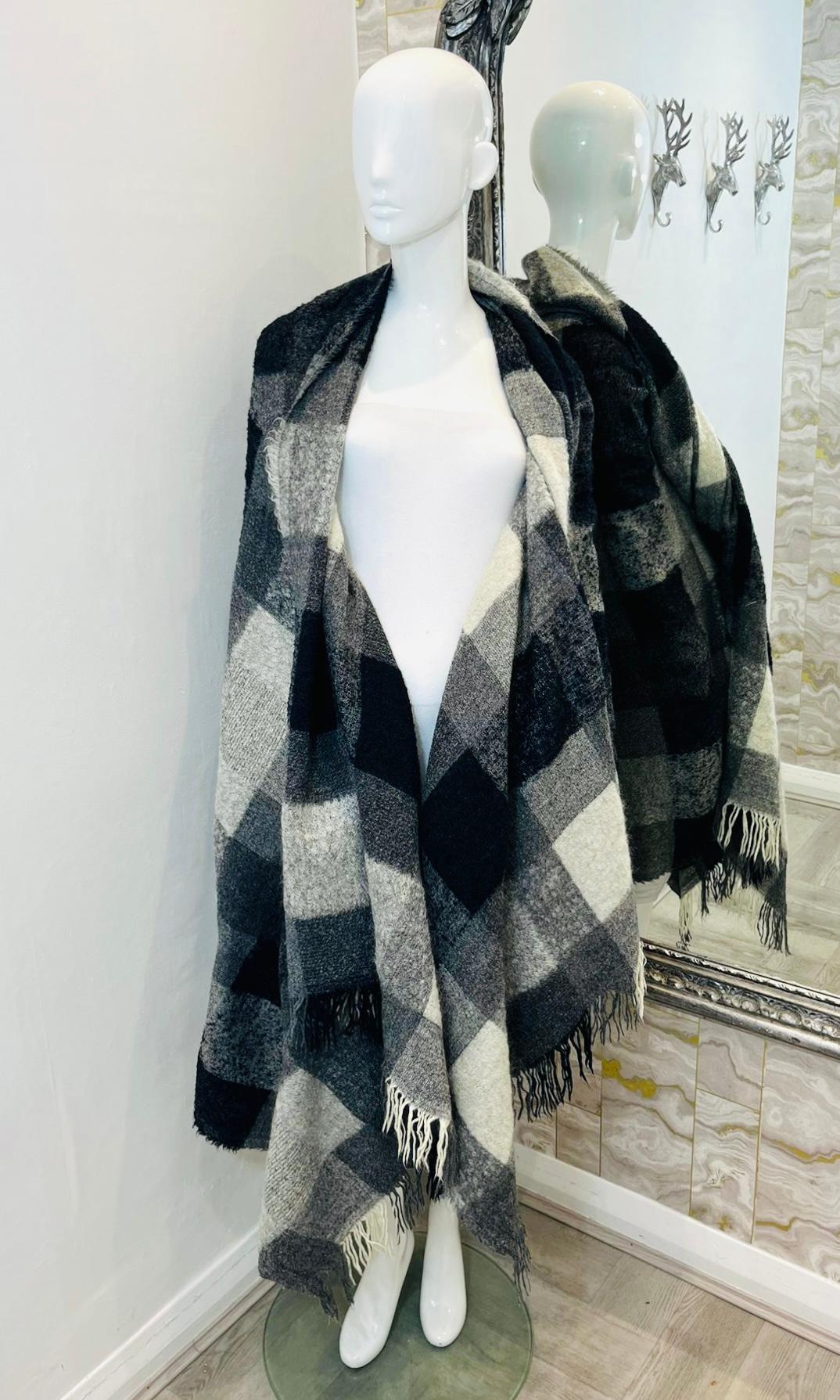 Mulberry Wool & Mohair Checked Shawl/Wrap In Excellent Condition For Sale In London, GB