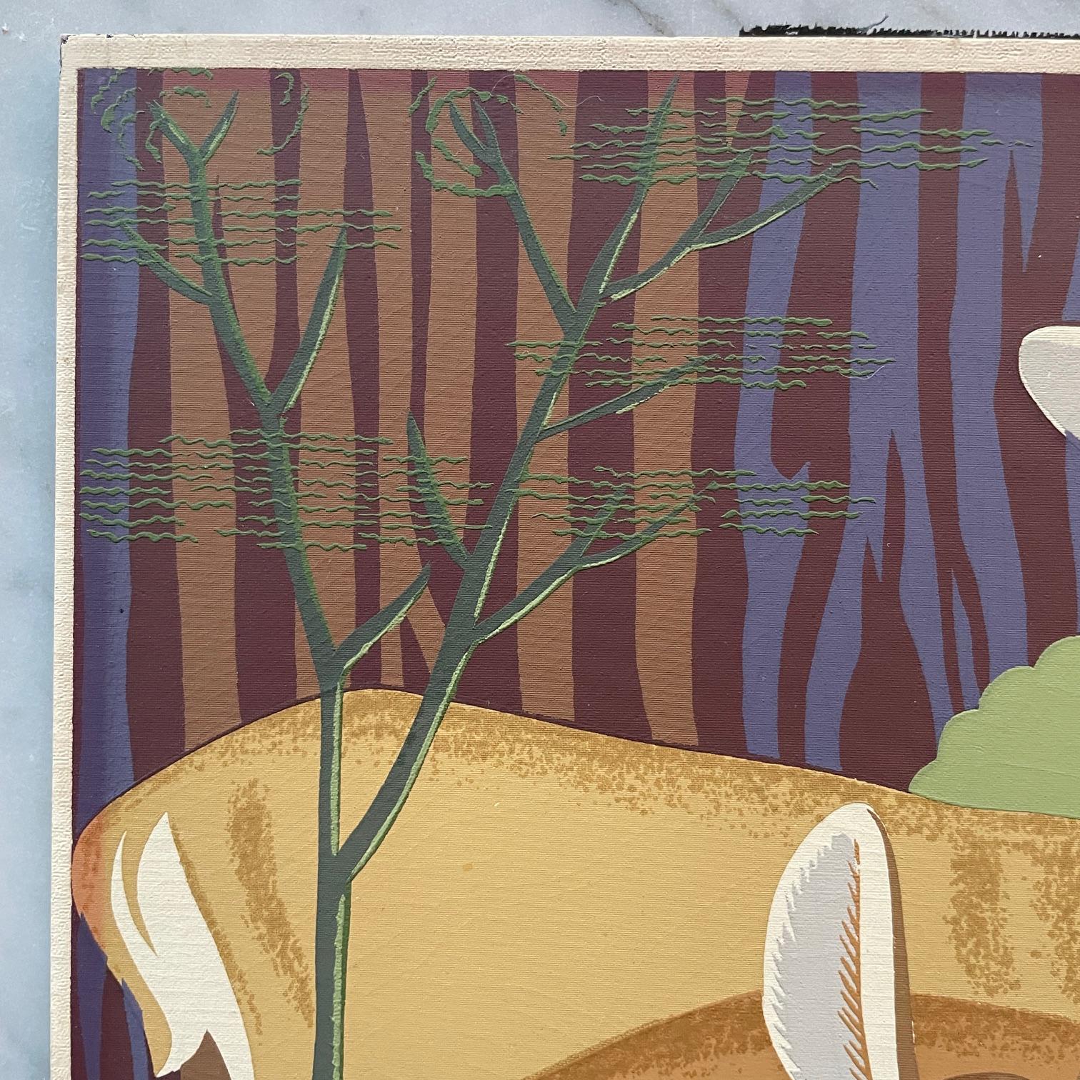 Mid-Century Modern Mule Deer in Ferns Illustration WPA Poster Silkscreen Artist Proof Unknown For Sale