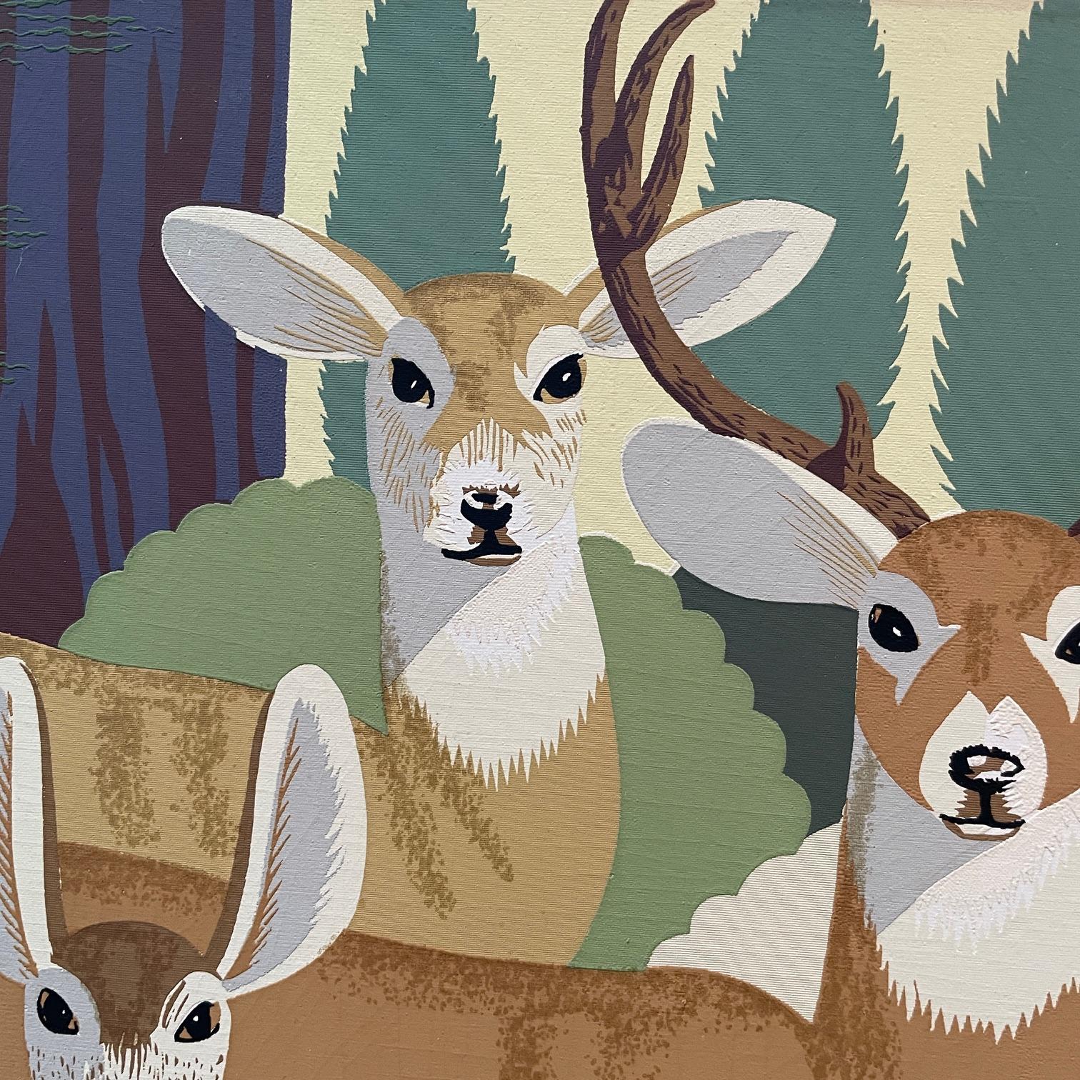 American Mule Deer in Ferns Illustration WPA Poster Silkscreen Artist Proof Unknown For Sale