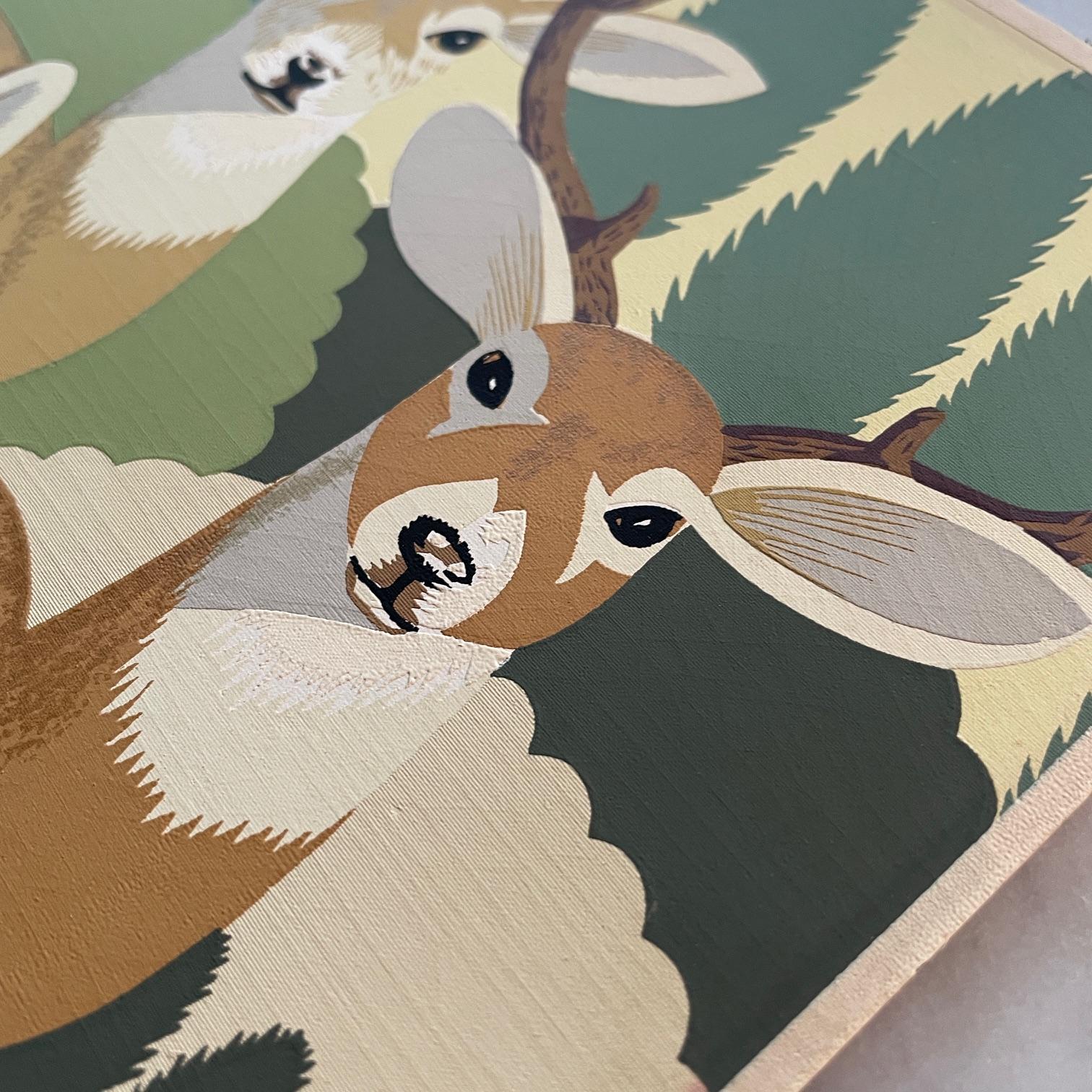 Mid-20th Century Mule Deer in Ferns Illustration WPA Poster Silkscreen Artist Proof Unknown For Sale