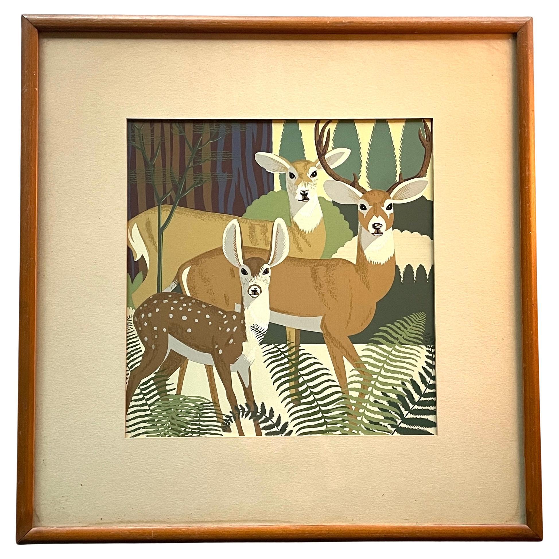 Mule Deer in Ferns Illustration WPA Poster Silkscreen Artist Proof Unknown