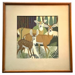 Vintage Mule Deer in Ferns Illustration WPA Poster Silkscreen Artist Proof Unknown