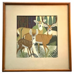 Ciervo mulo en helechos Ilustración Póster WPA Serigrafía Prueba de artista Desconocido