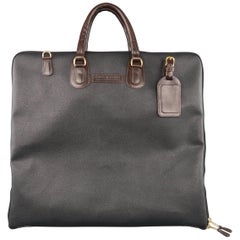 Mulholland Black Pebbled Coated Canvas and Brown Leather Travel Garment Bag