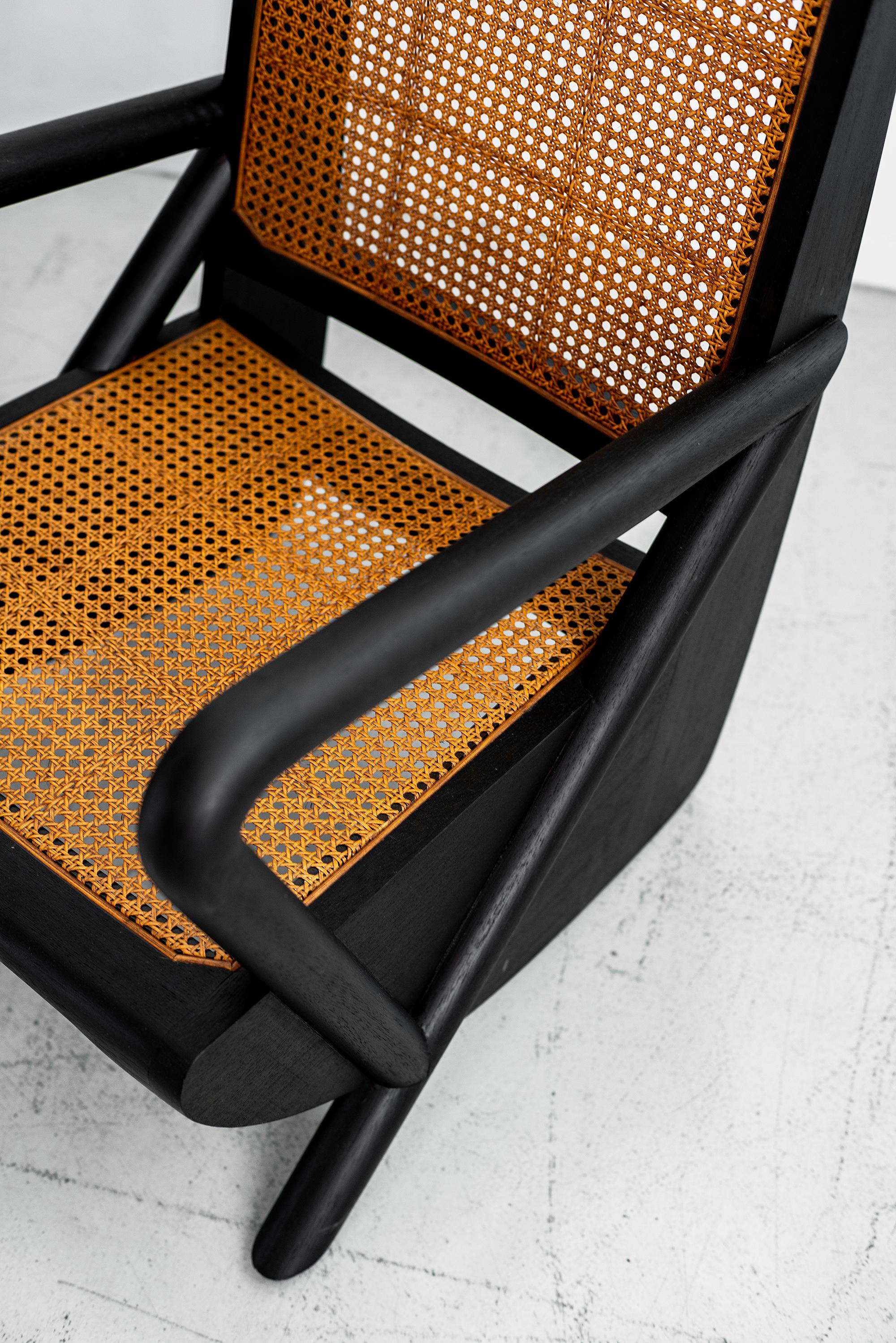 Mulholland Caned Chairs in Ebony In Excellent Condition In Beverly Hills, CA