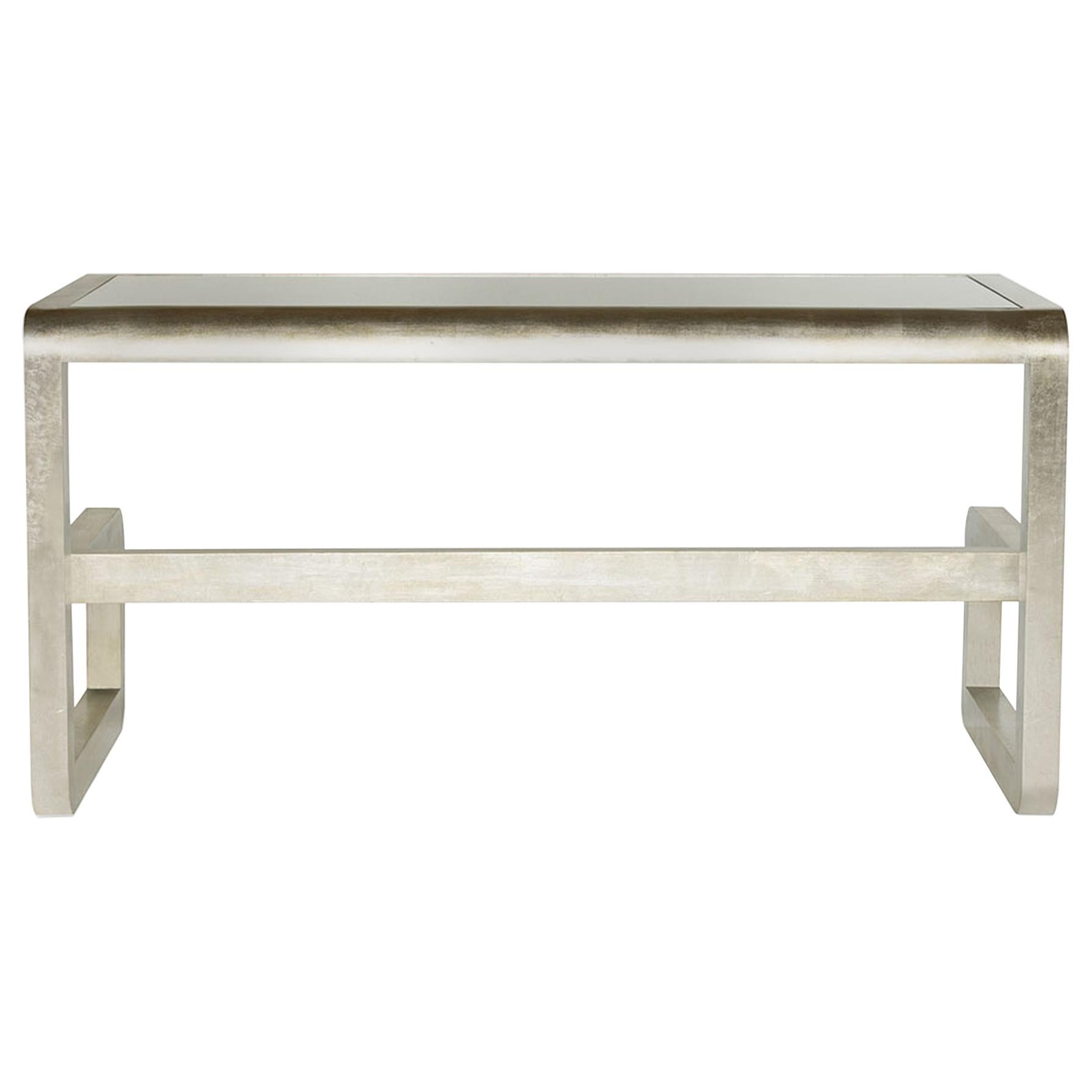 Mulholland Desk in Antique Silver and Glass by Innova Luxuxy Group For Sale