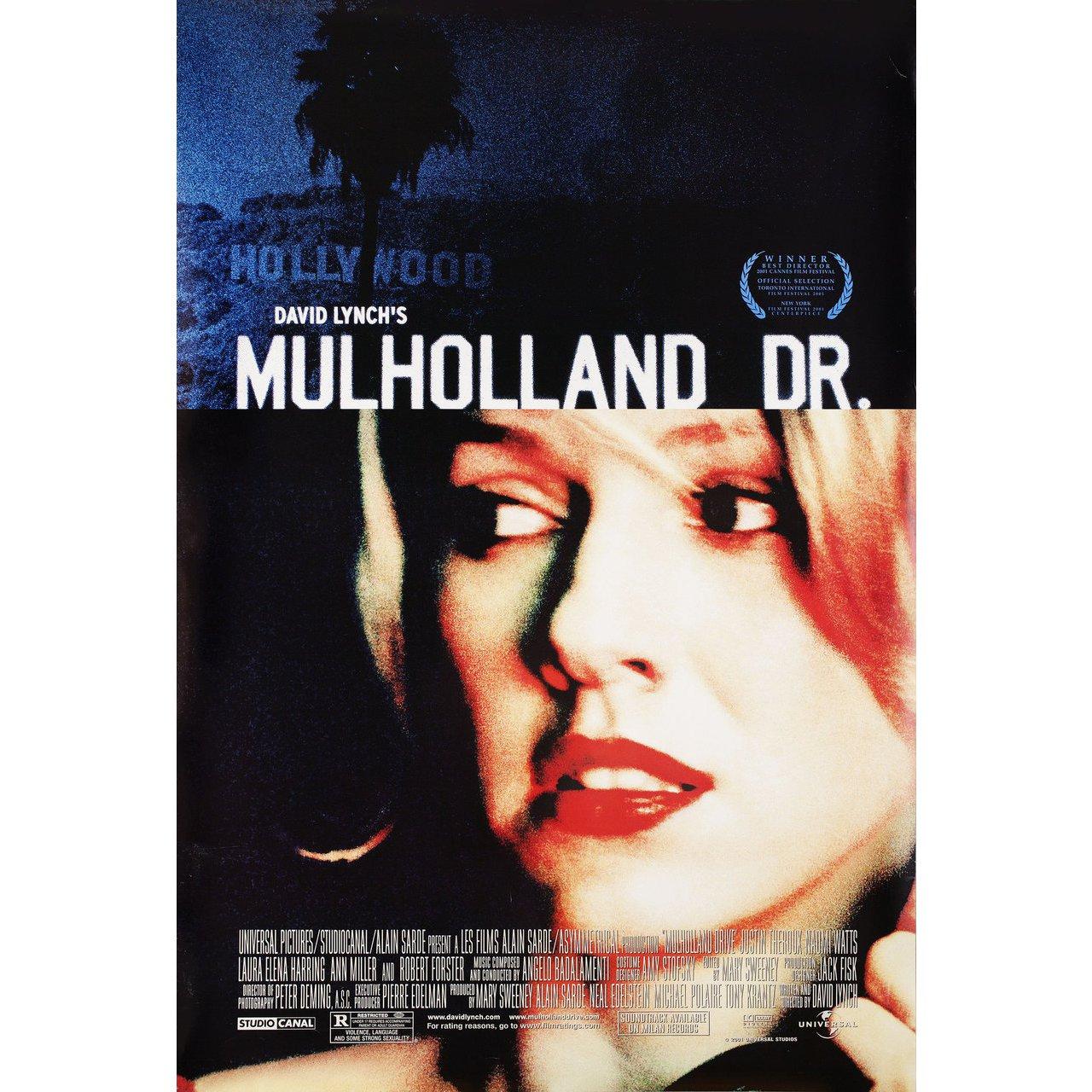 Original 2001 U.S. one sheet poster for the film Mulholland Drive directed by David Lynch with Naomi Watts / Laura Harring / Ann Miller / Dan Hedaya. Very good-fine condition, rolled. Please note: the size is stated in inches and the actual size can