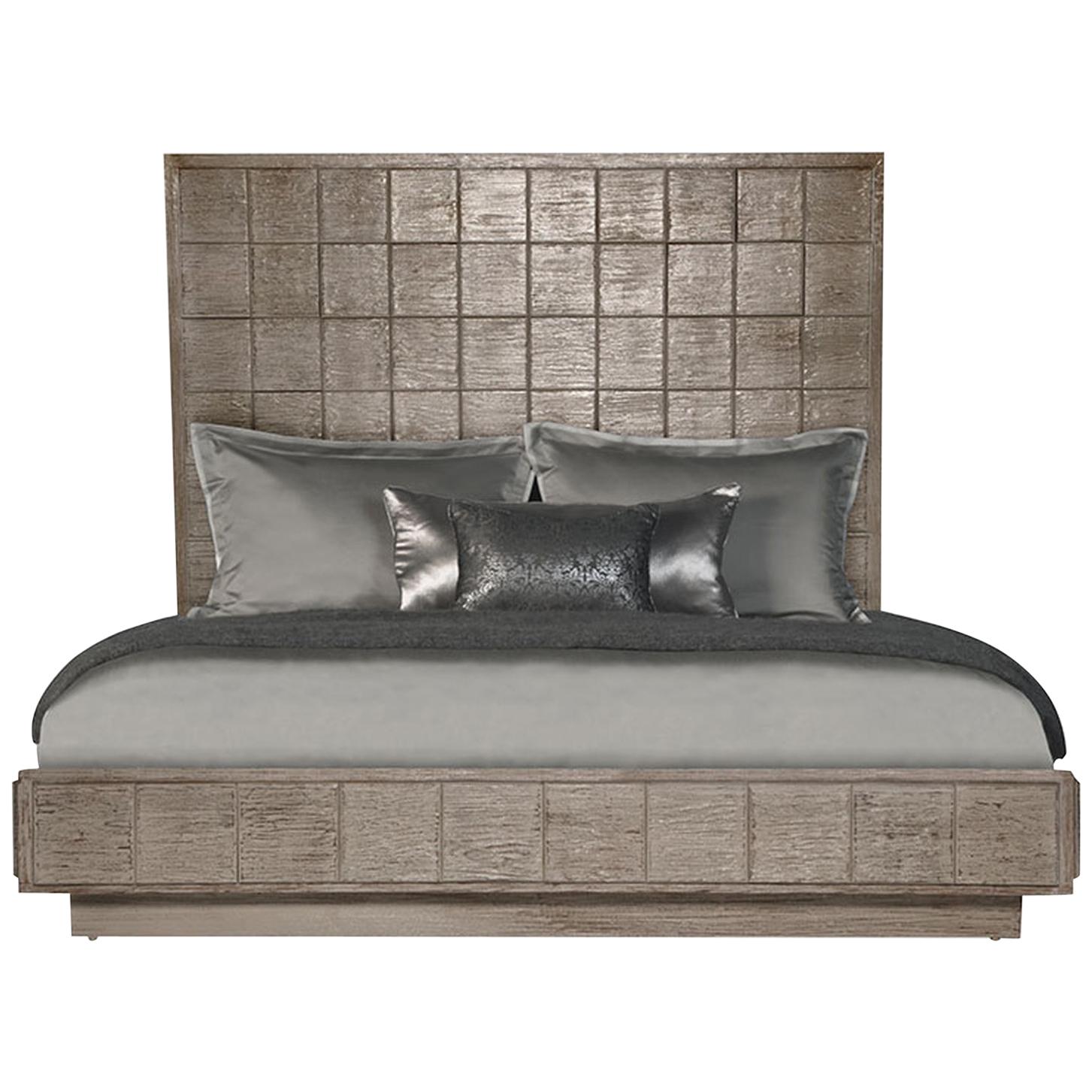 Mulholland King Bed in Lacquered Fog Gray by Innova Luxuxy Group For Sale