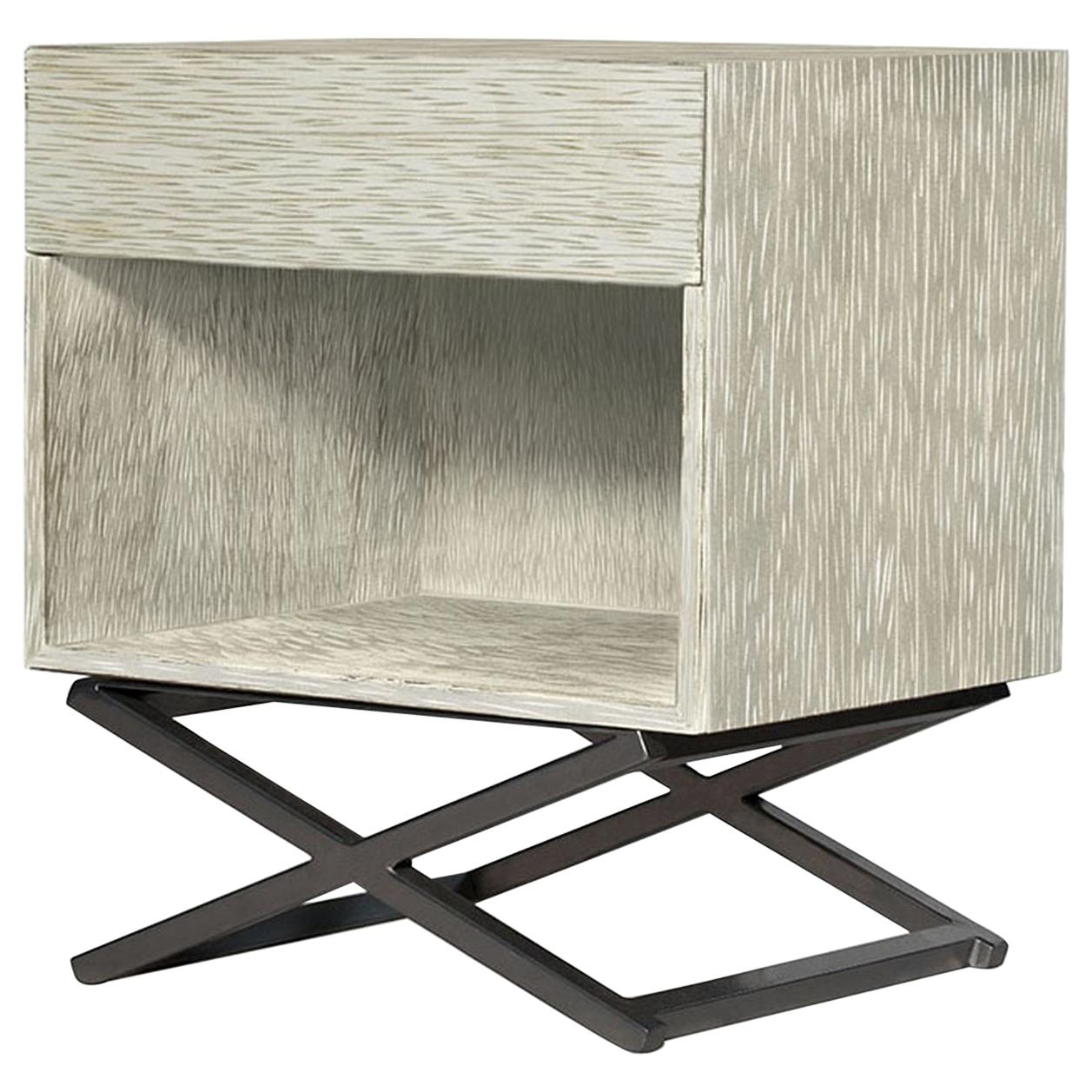 Mulholland Nightstand in Aged Silver and Natural Metal by Innova Luxuxy Group For Sale