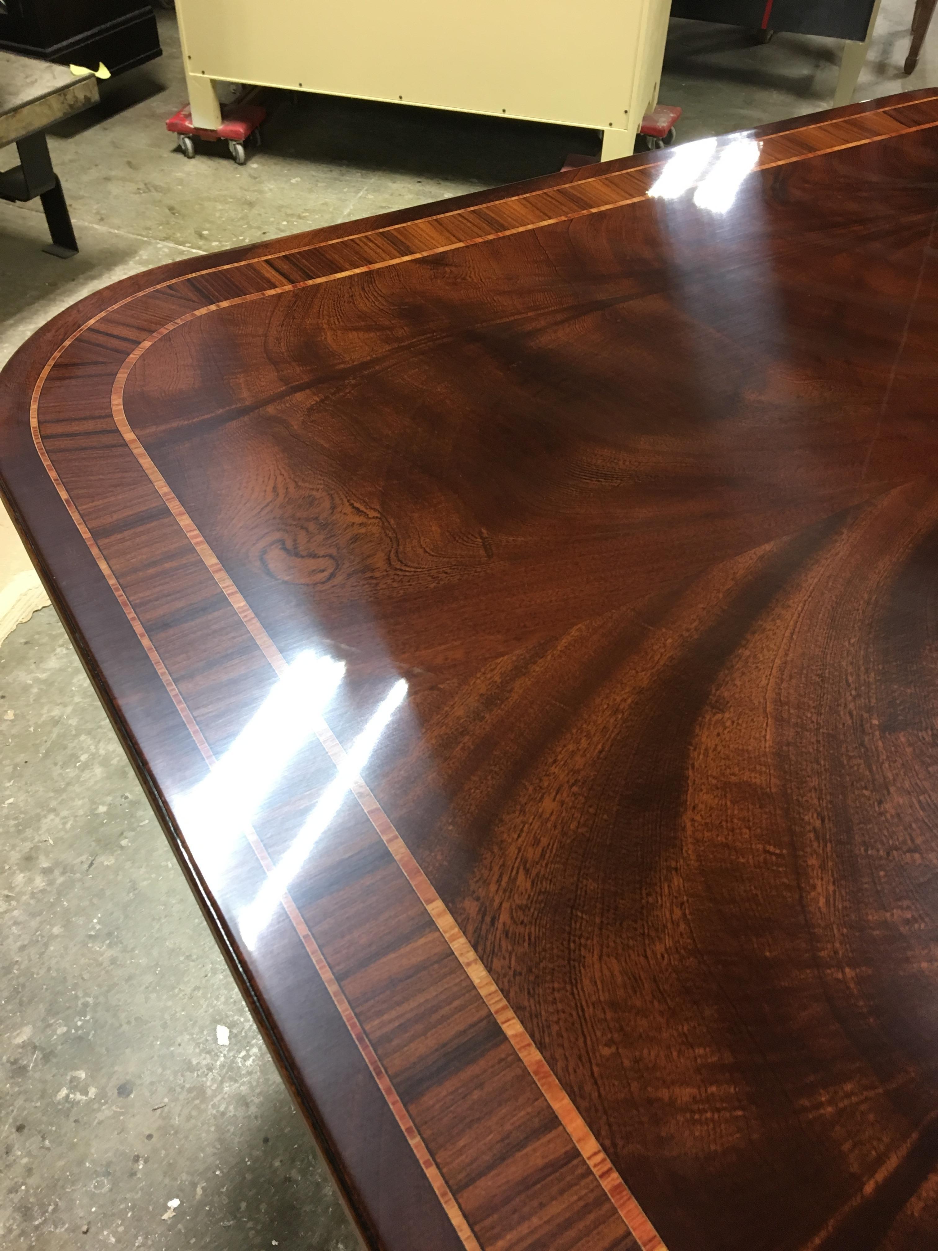 Multi-Banded Wide Mahogany Georgian Style Dining Table by Leighton Hall 4