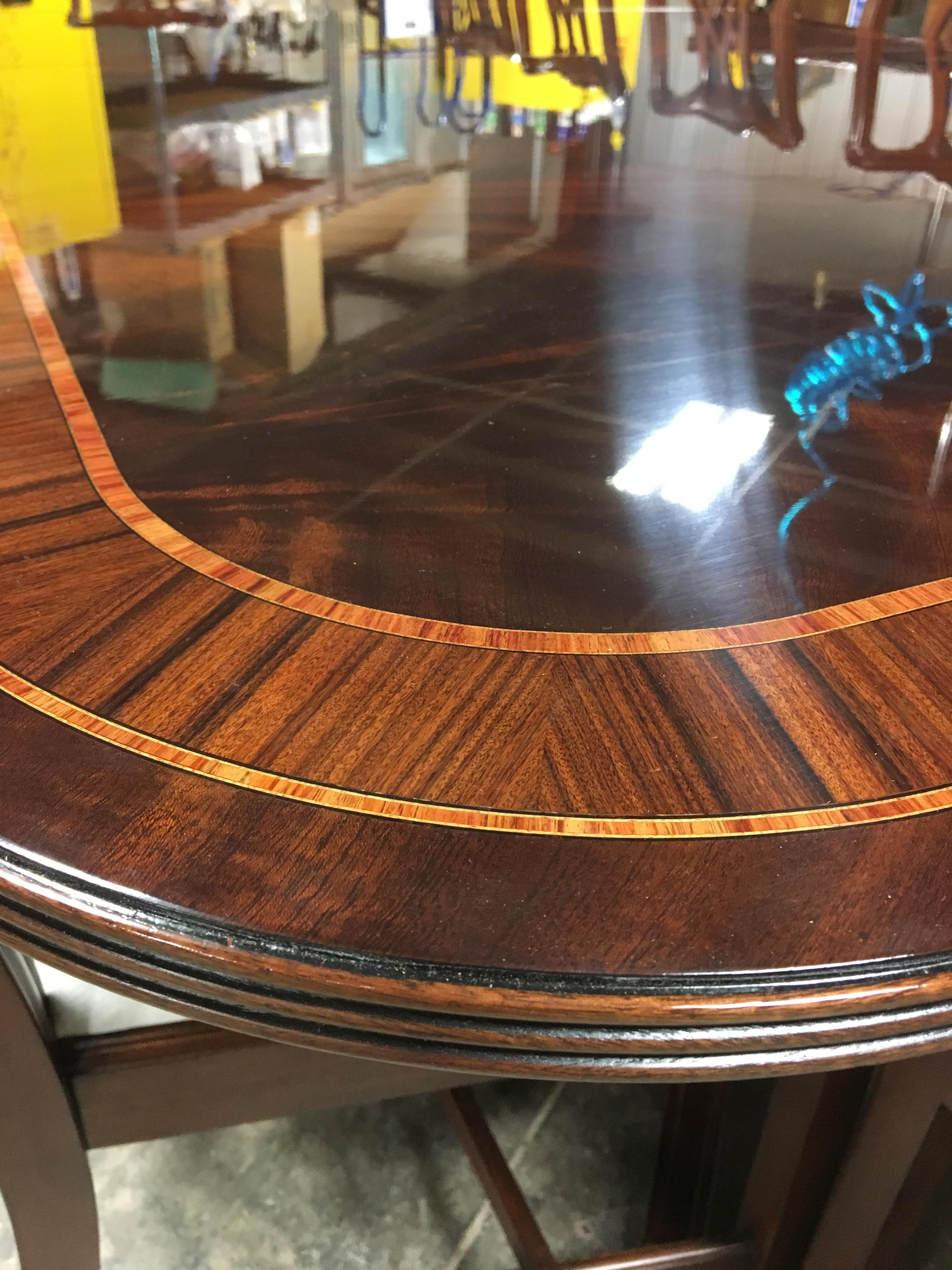 Multi-Banded Wide Mahogany Georgian Style Dining Table by Leighton Hall 5