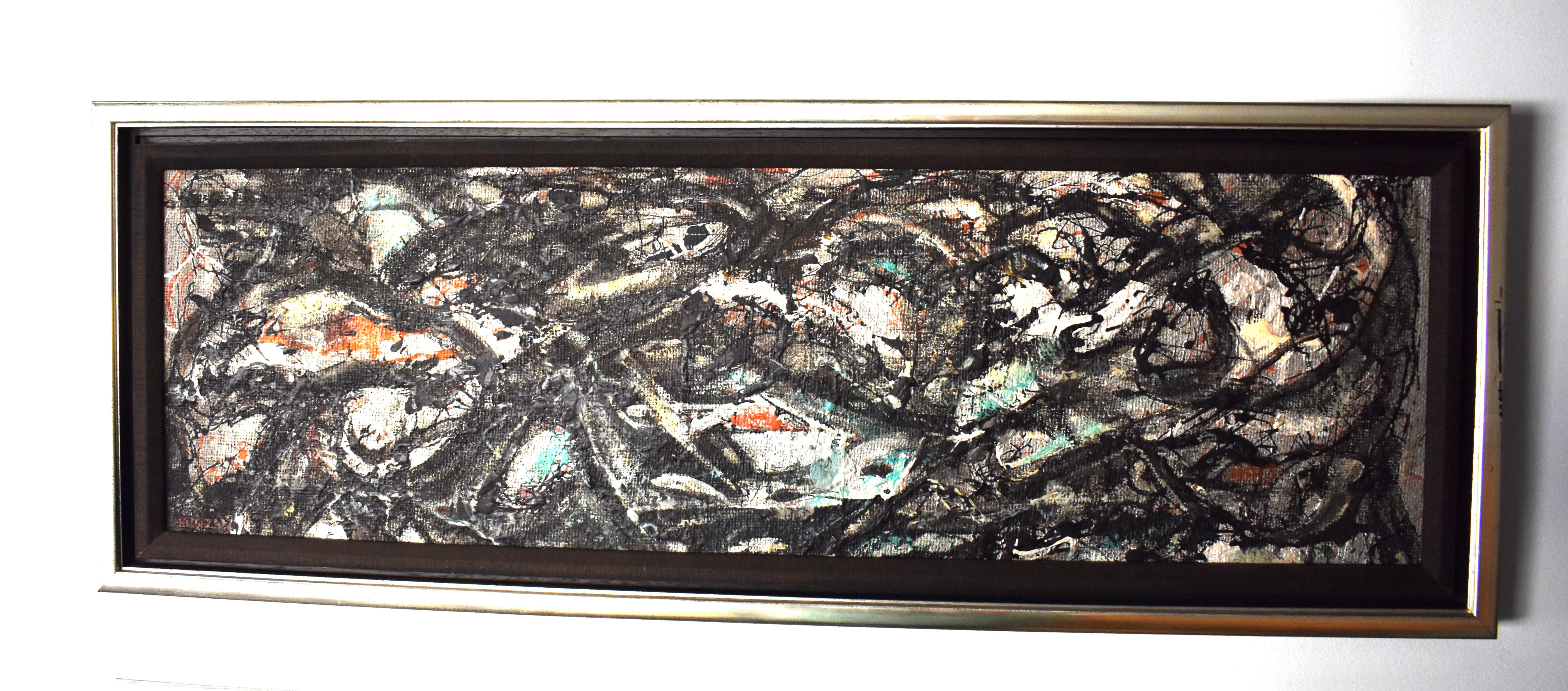 Silver Leaf Mulitcolored Abstract Painting on Board Signed Konzal For Sale