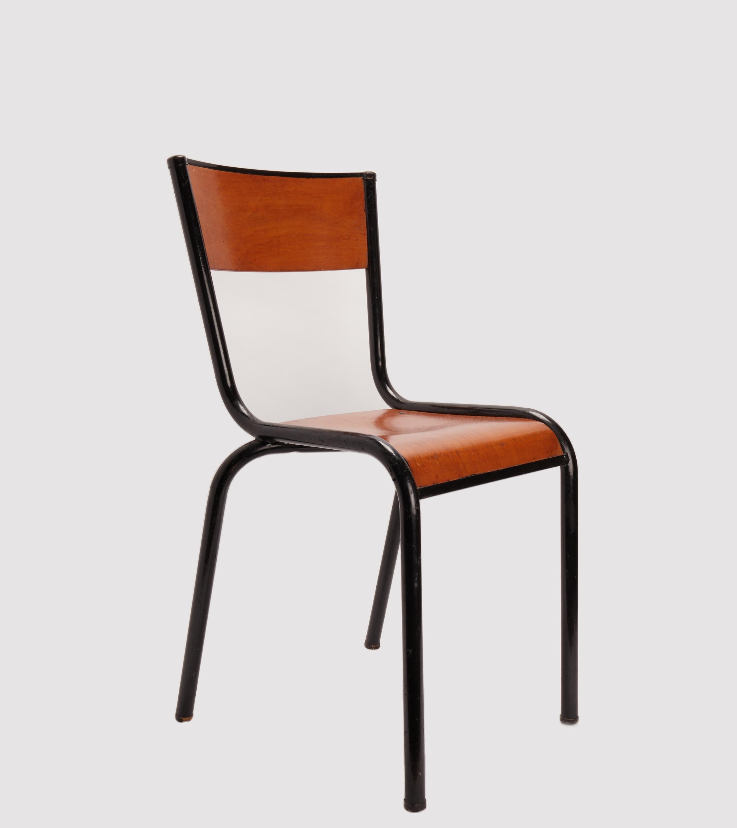 Group of metal and wooden Mullca 511 school chairs Designer by Gaston Cavaillon - manufacturer Lafa Aurillac. France 1950 ca.
 
