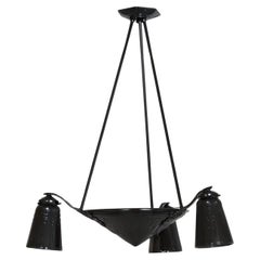 Muller Art Deco Black Lacquer Glass Ceiling Lamp, 20th Century