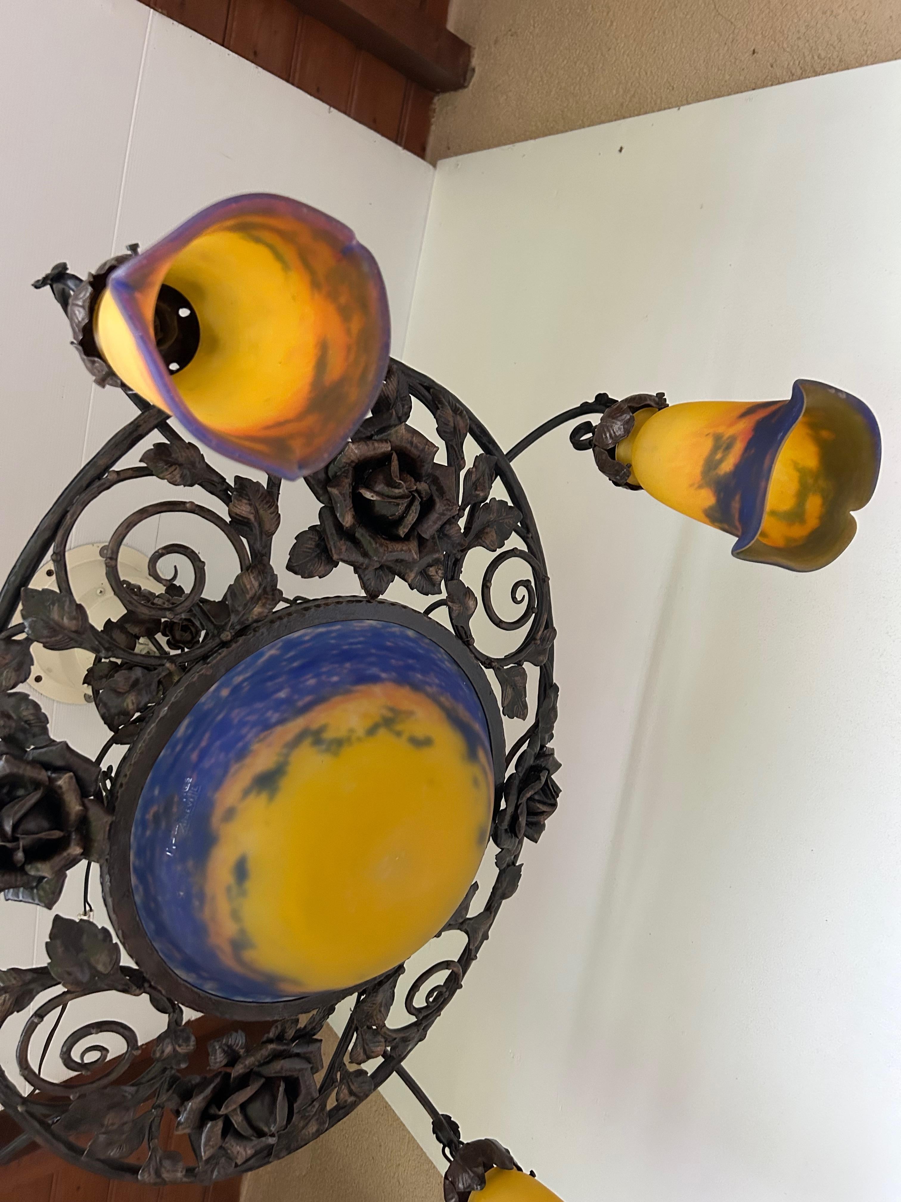 Lampadario Art Nouveau/Art Deco dei fratelli Muller in vendita 6