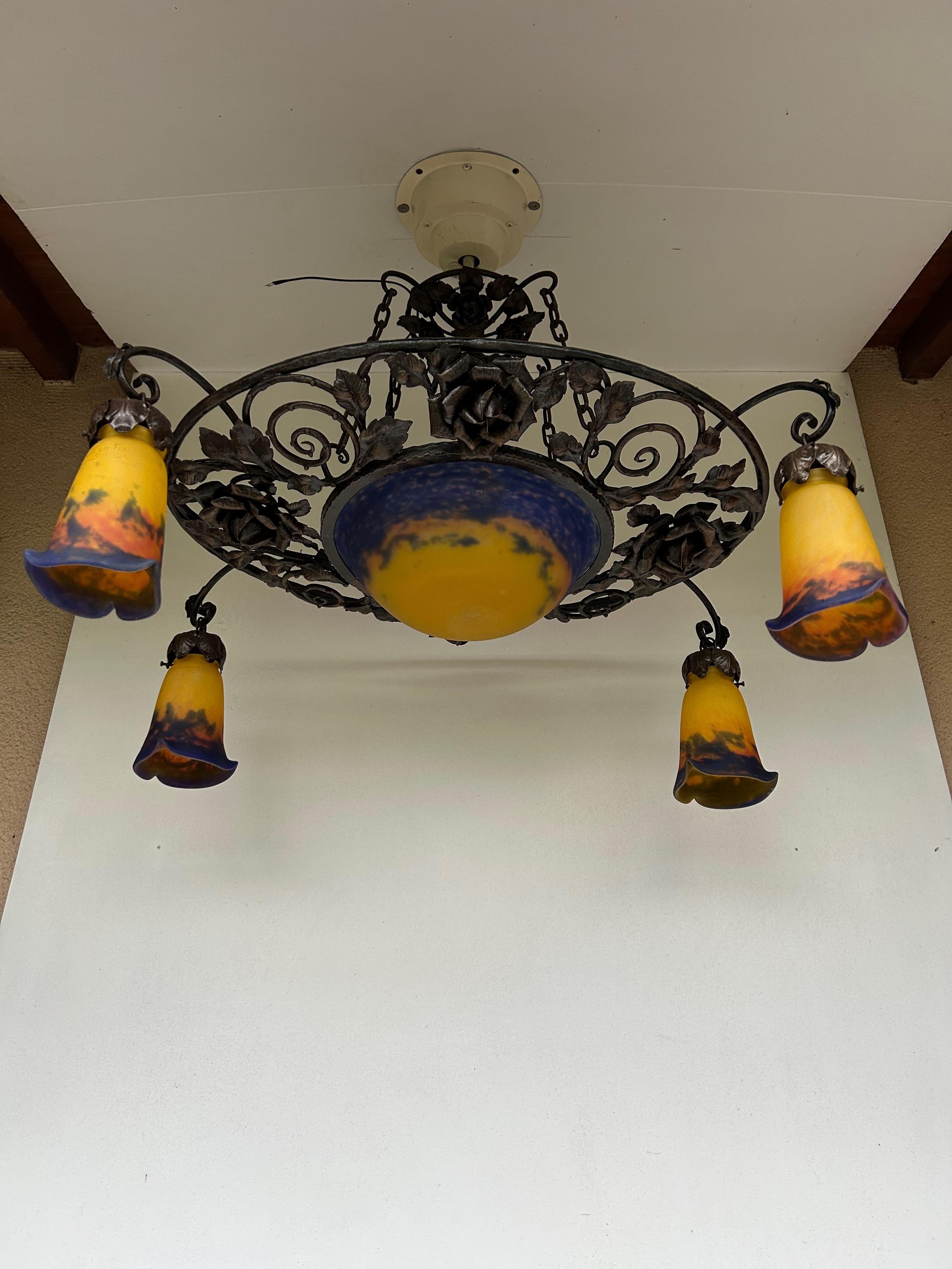 Lampadario Art Nouveau/Art Deco dei fratelli Muller in vendita 10