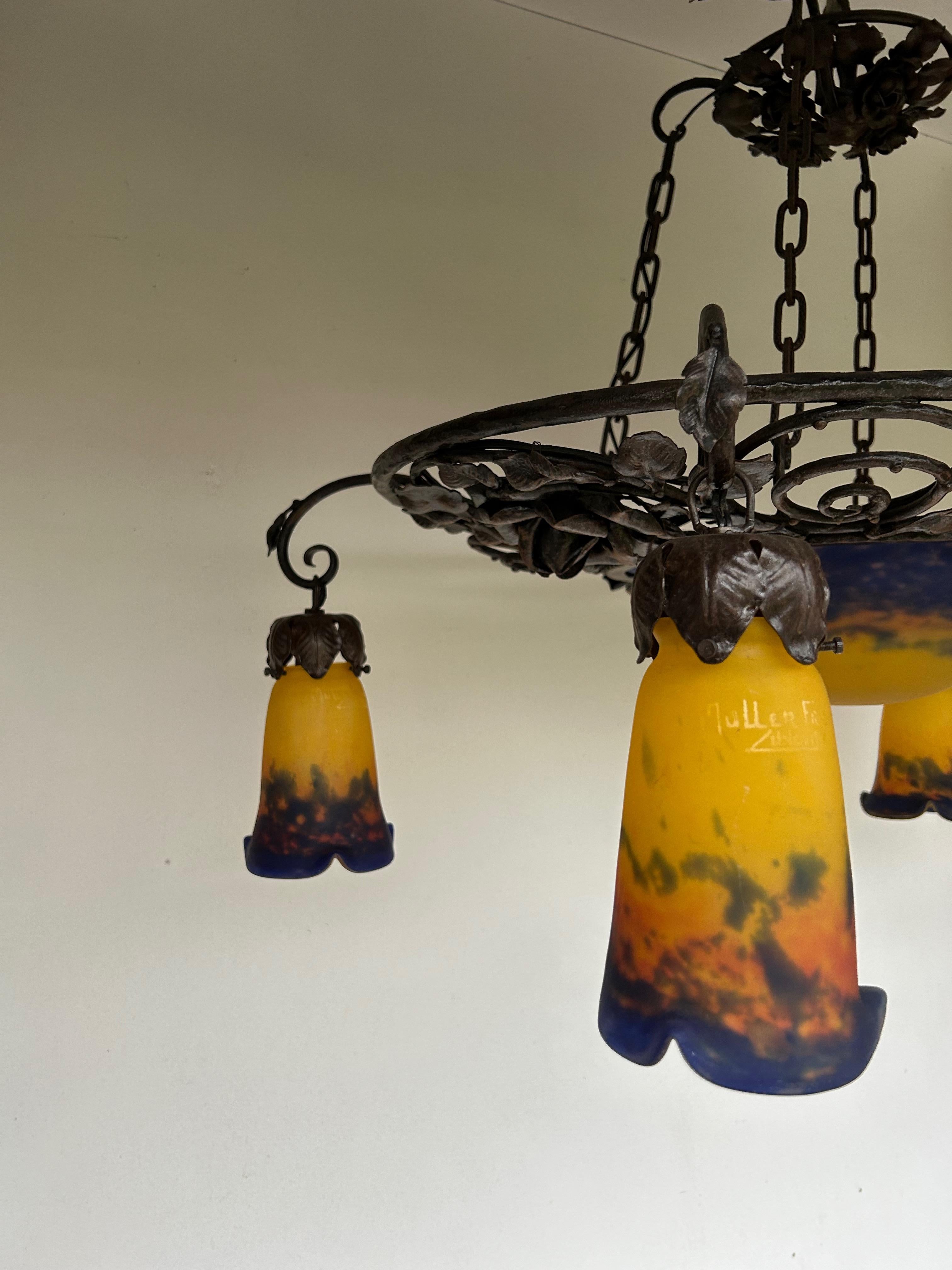Lampadario Art Nouveau/Art Deco dei fratelli Muller in vendita 13
