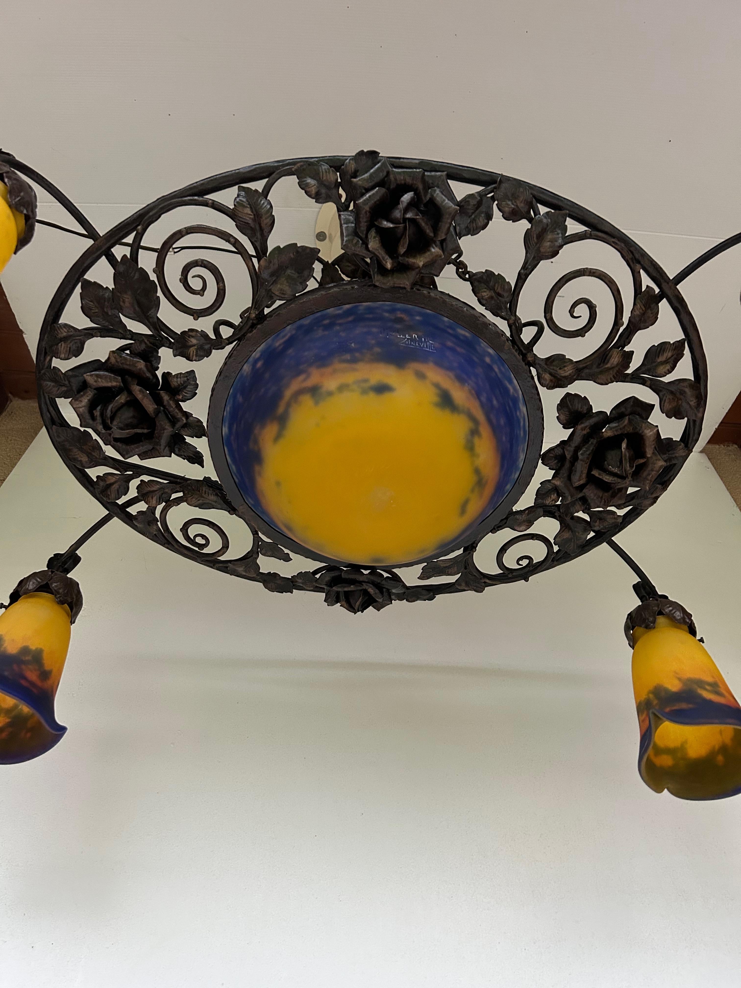 Lampadario Art Nouveau/Art Deco dei fratelli Muller in vendita 4