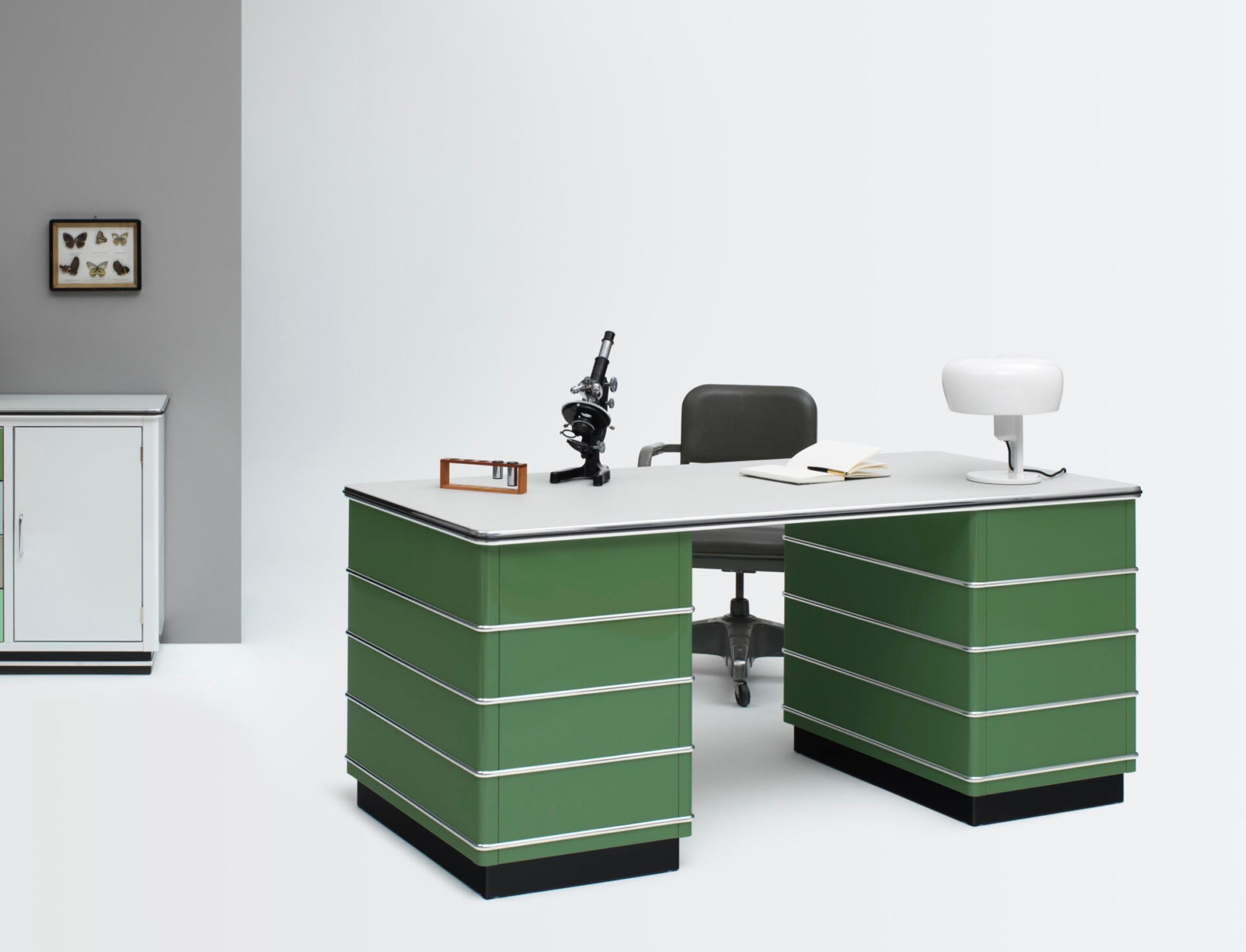 German Müller Desk TB229 in Metal 'Reseda green' For Sale