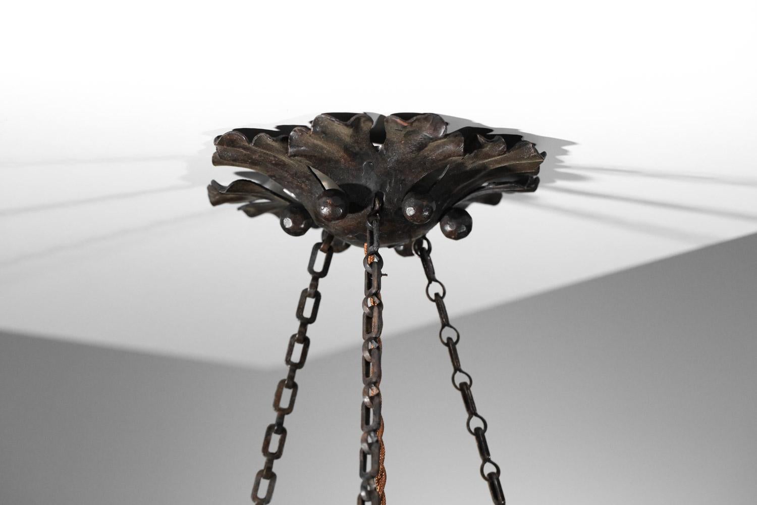 Muller et frères Luneville acid-etched glass chandelier from the 1930s For Sale 8