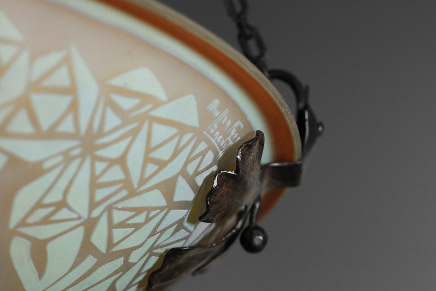 Muller et frères Luneville acid-etched glass chandelier from the 1930s For Sale 2