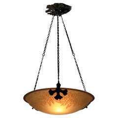 Vintage Muller et frères Luneville acid-etched glass chandelier from the 1930s