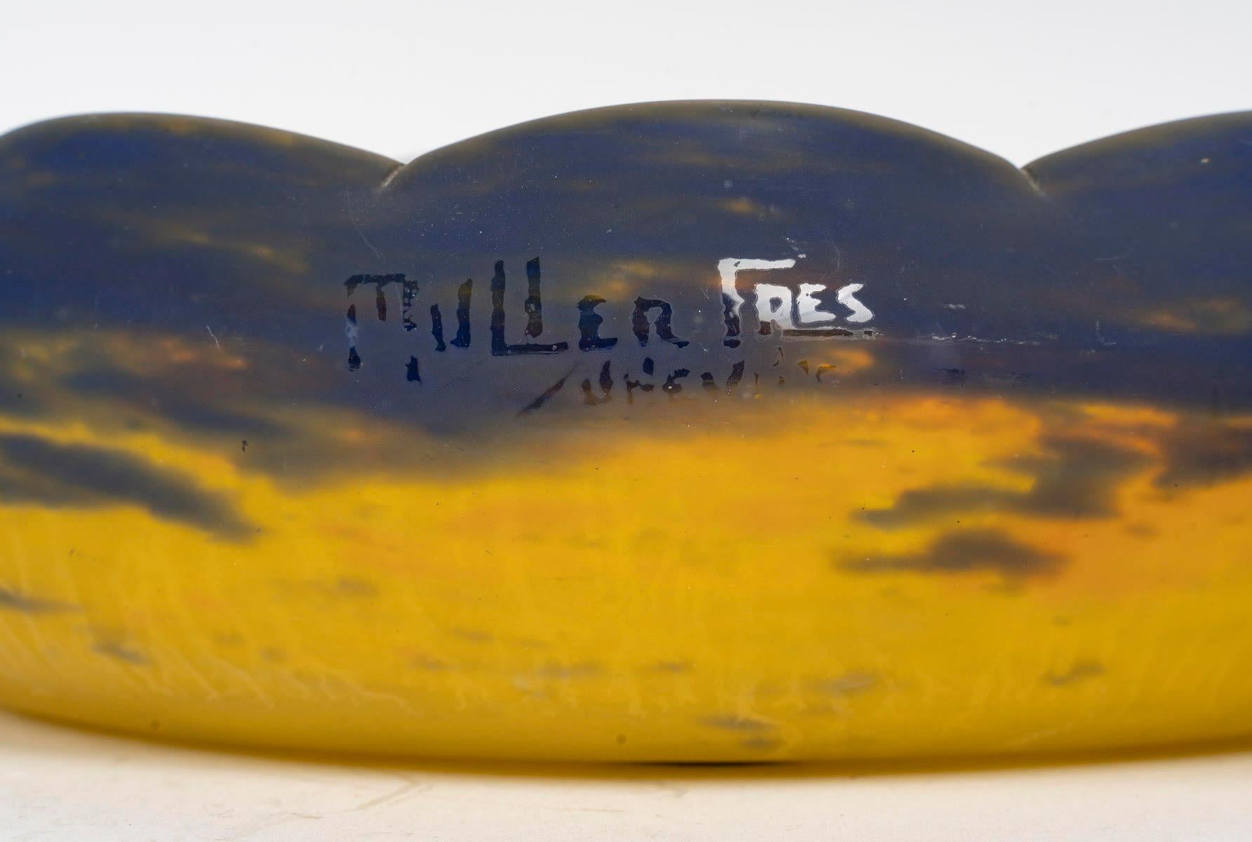 Francese Ciotola di vetro I. Muller Frère, 1900, Art Nouveau. in vendita