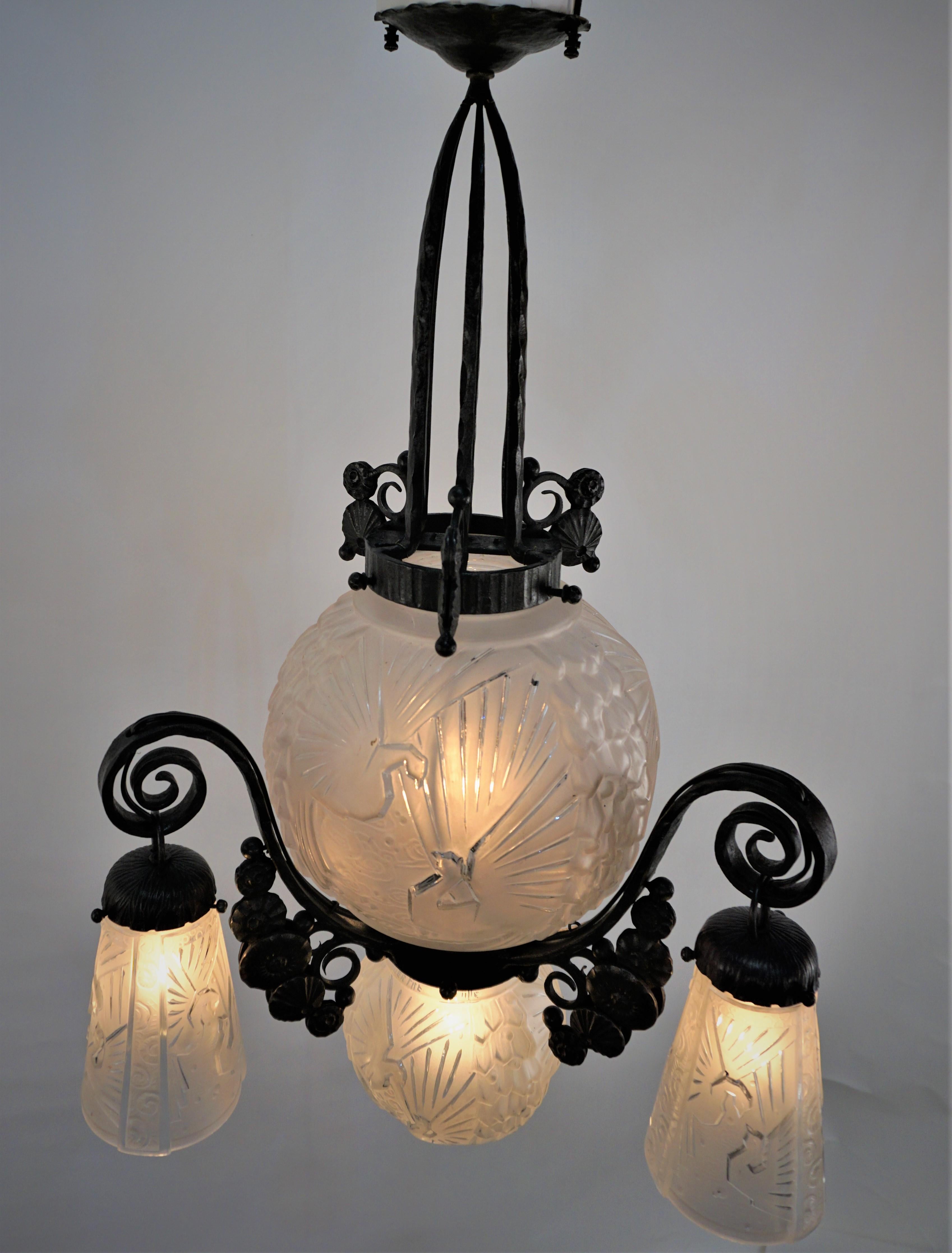 Muller Freres 1920's Art Deco Chandelier 6
