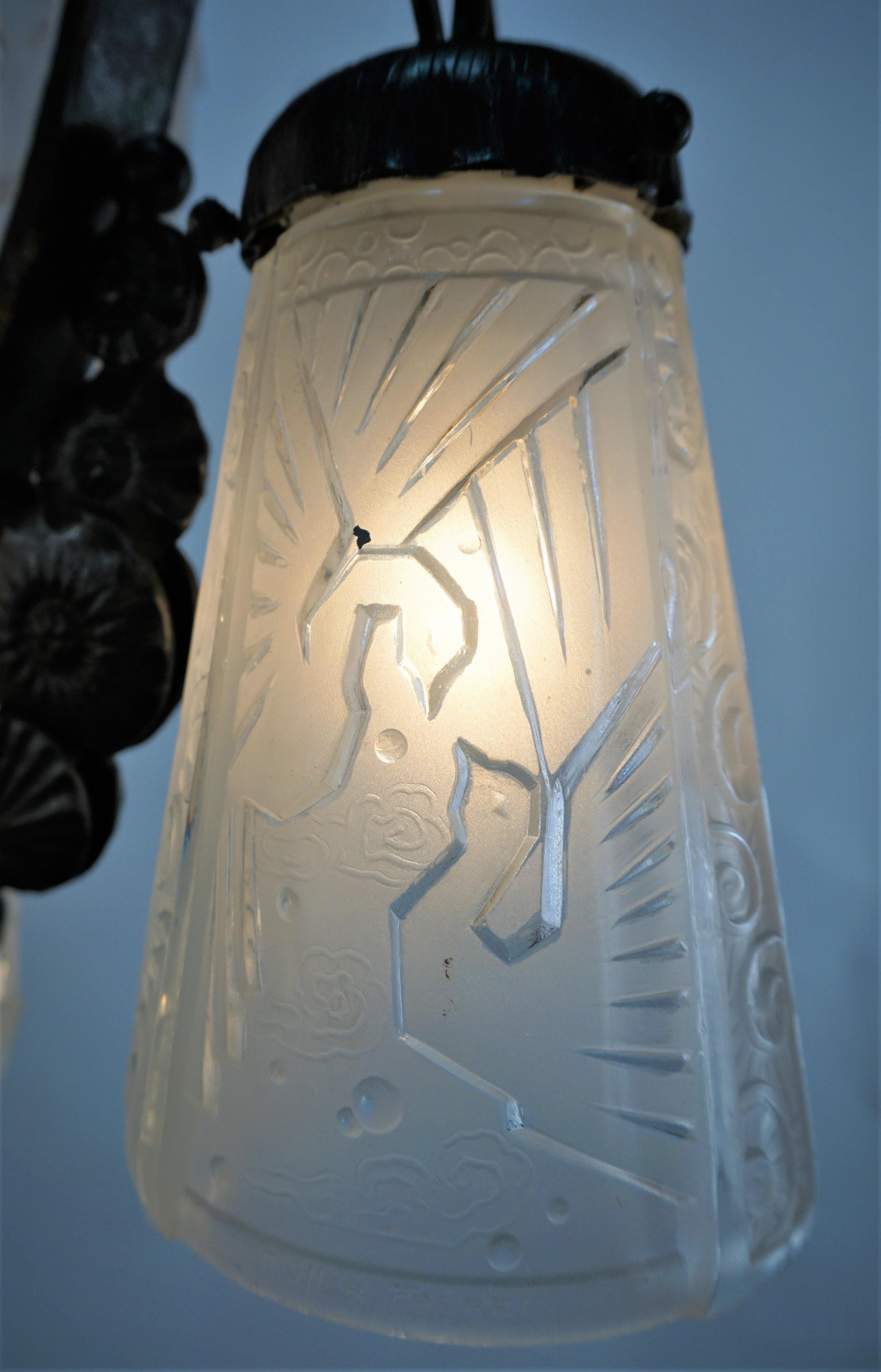Early 20th Century Muller Freres 1920's Art Deco Chandelier