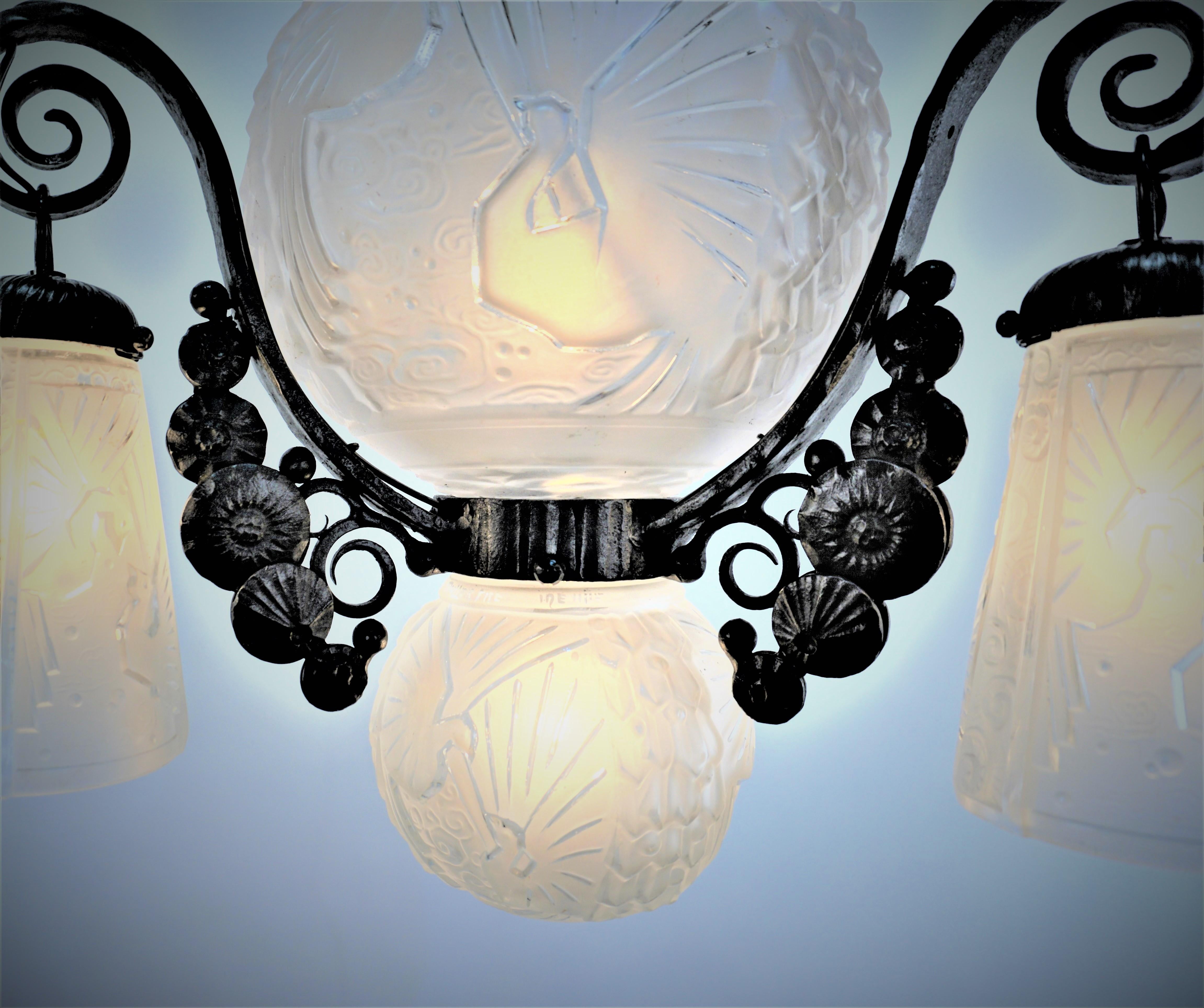 Glass Muller Freres 1920's Art Deco Chandelier