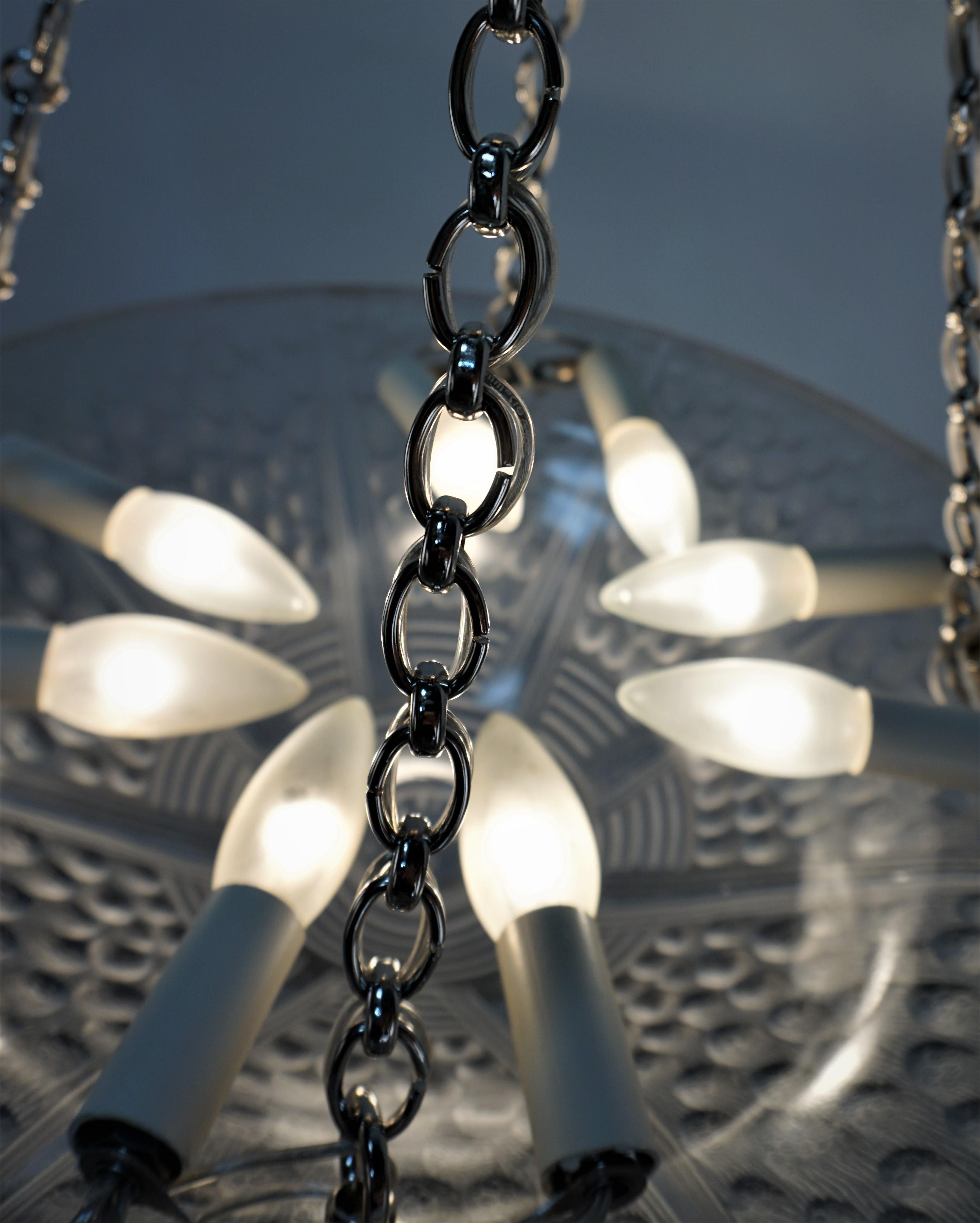 French Muller Freres 1920's Art Deco Pendant Chandelier For Sale