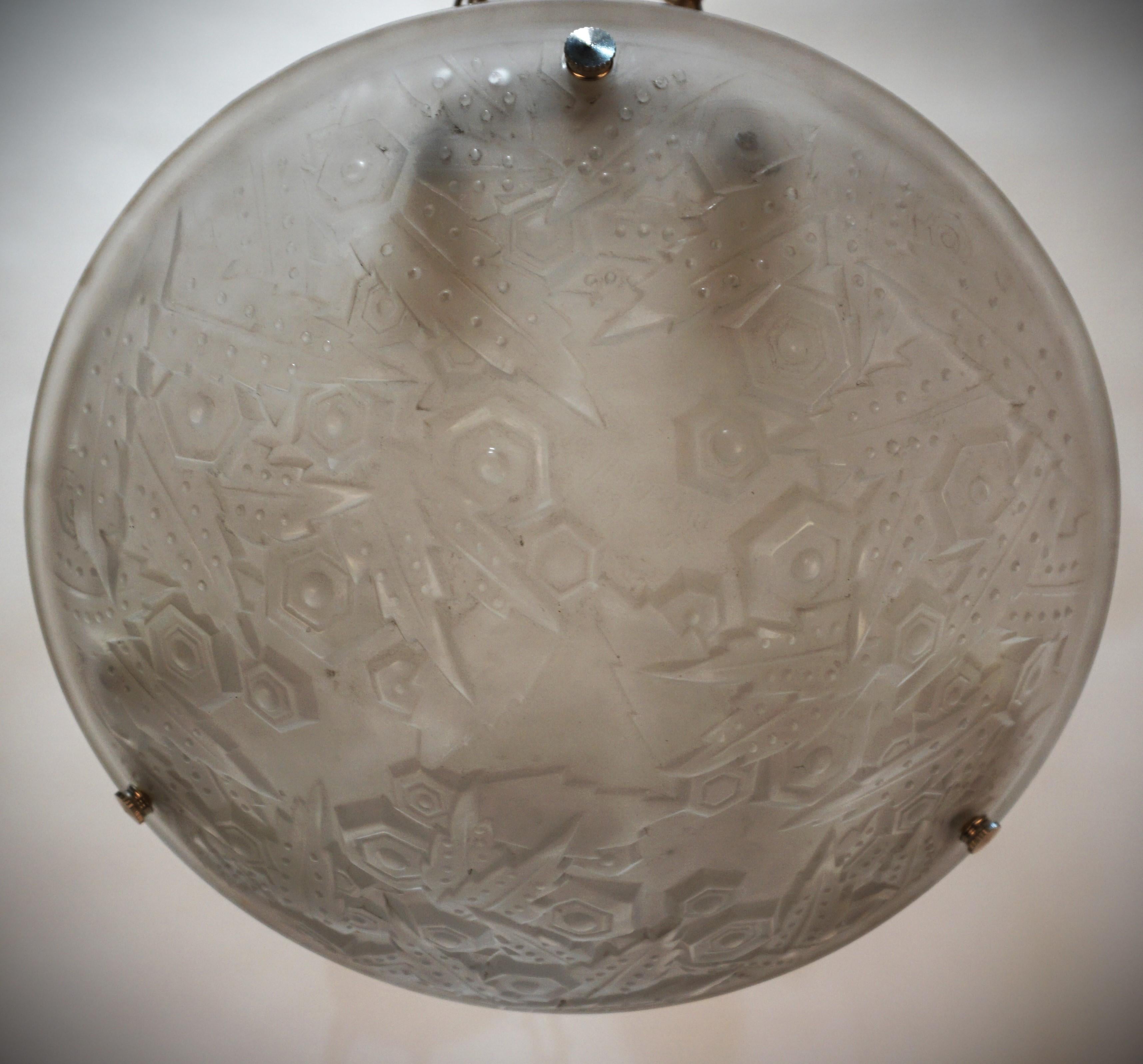 Muller Freres 1920's Art Deco Pendent Chandelier For Sale 4