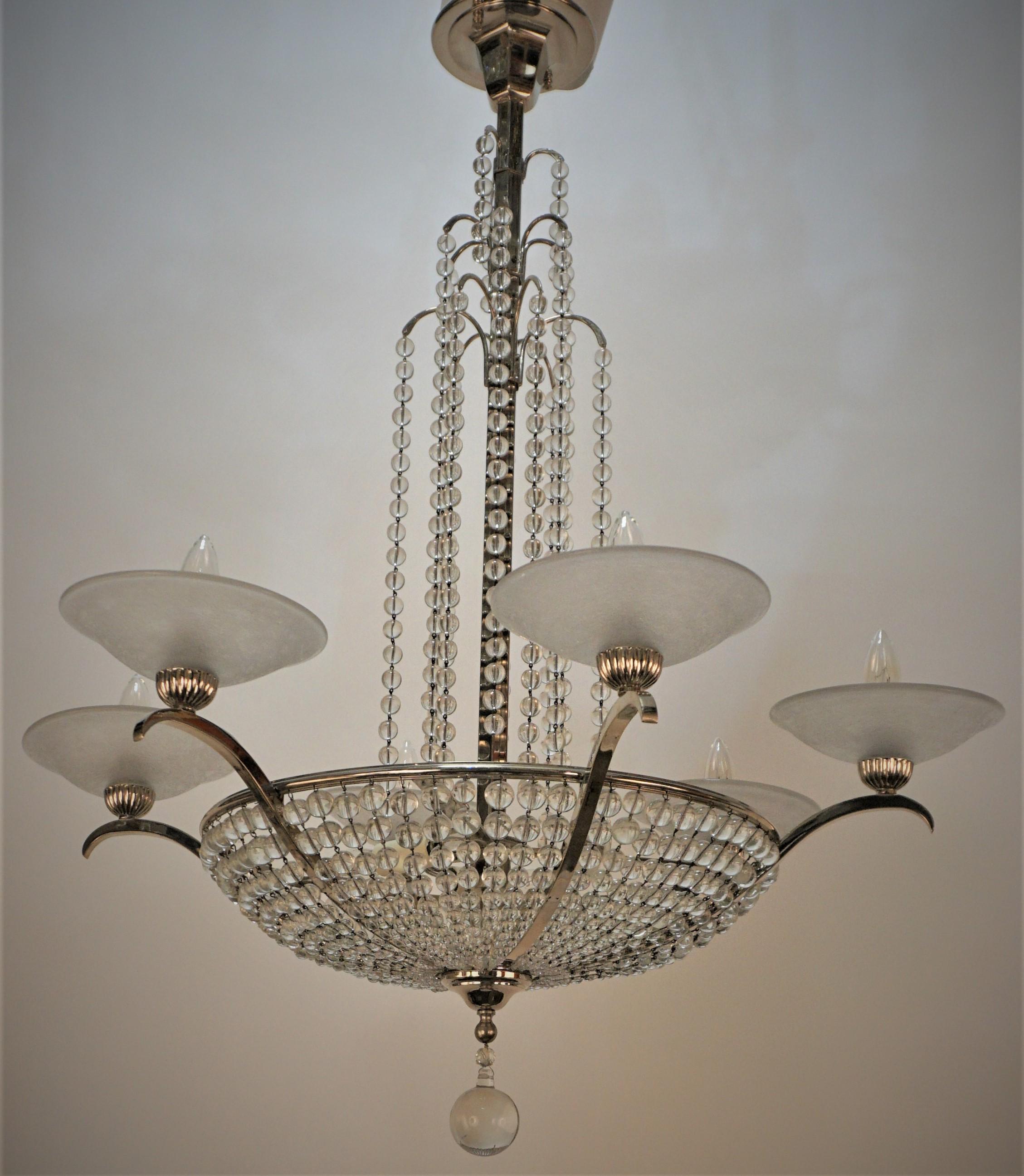 Muller Freres 1930's Crystal Art Deco Chandelier For Sale 2