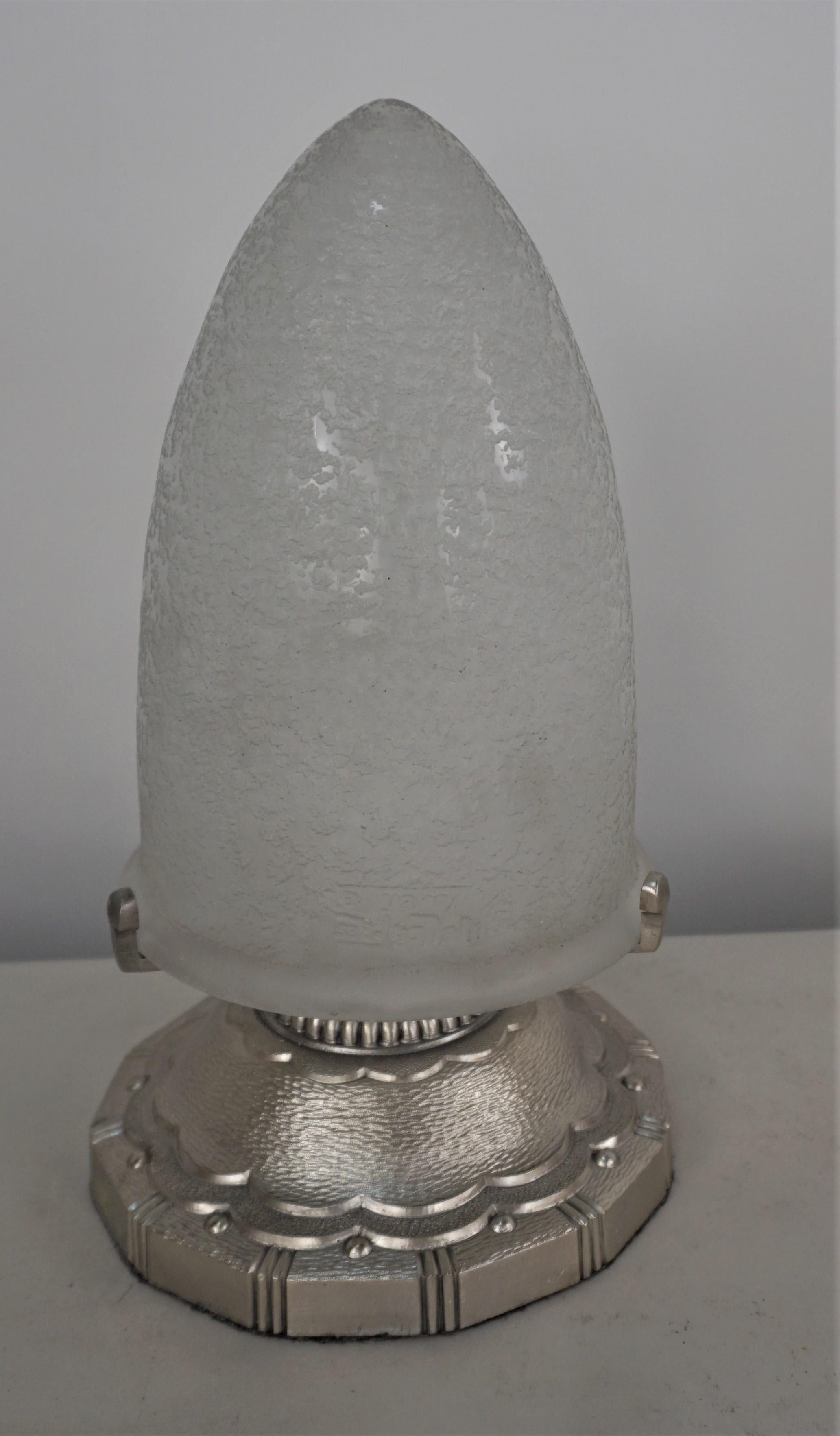 Art Glass Muller Freres Acid Textured Glass Art Deco Table Lamp