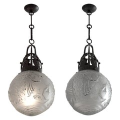 Muller Freres and Fag French Art Deco Pair of Chandeliers, 1925
