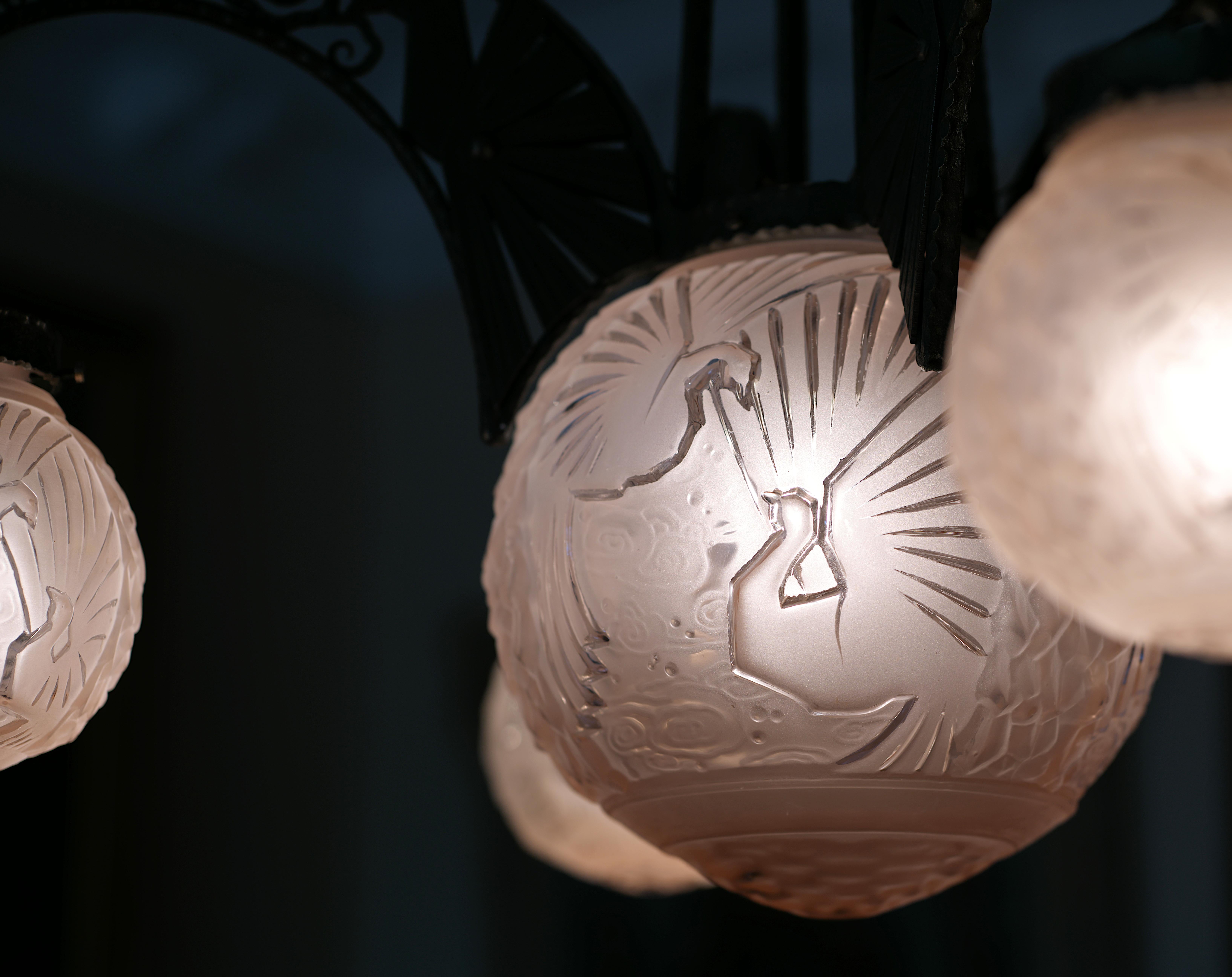 Muller Freres & Andre Kovacs Grande lampadario francese Art Déco rosa, 1920 in vendita 8