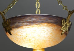 Muller Frères Art Deco Chandelier, Bronze & Glass, France, 1920