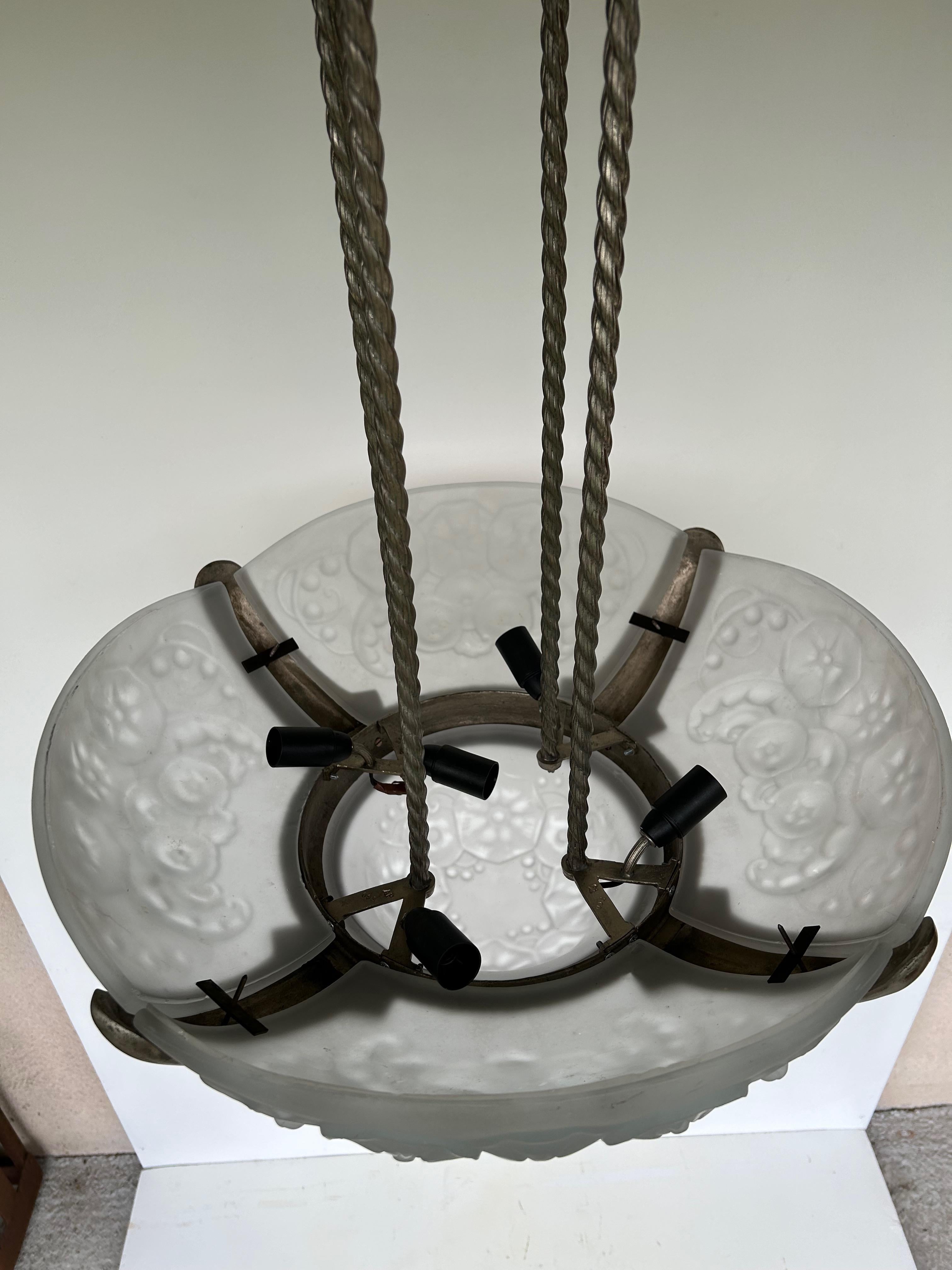 Bronze Muller Frères Art Deco Chandelier For Sale