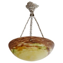 Muller Frères Art Deco Chandelier, Glass & Bronze, France, 1920
