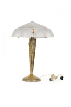 Muller Freres Art Deco French Metal and Frosted Glass Table Lamp
