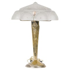Muller Freres Art Deco French Metal and Frosted Glass Table Lamp