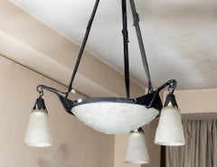 Muller Frères, Art Deco Glass Pendant, Frosted Glass, 1920