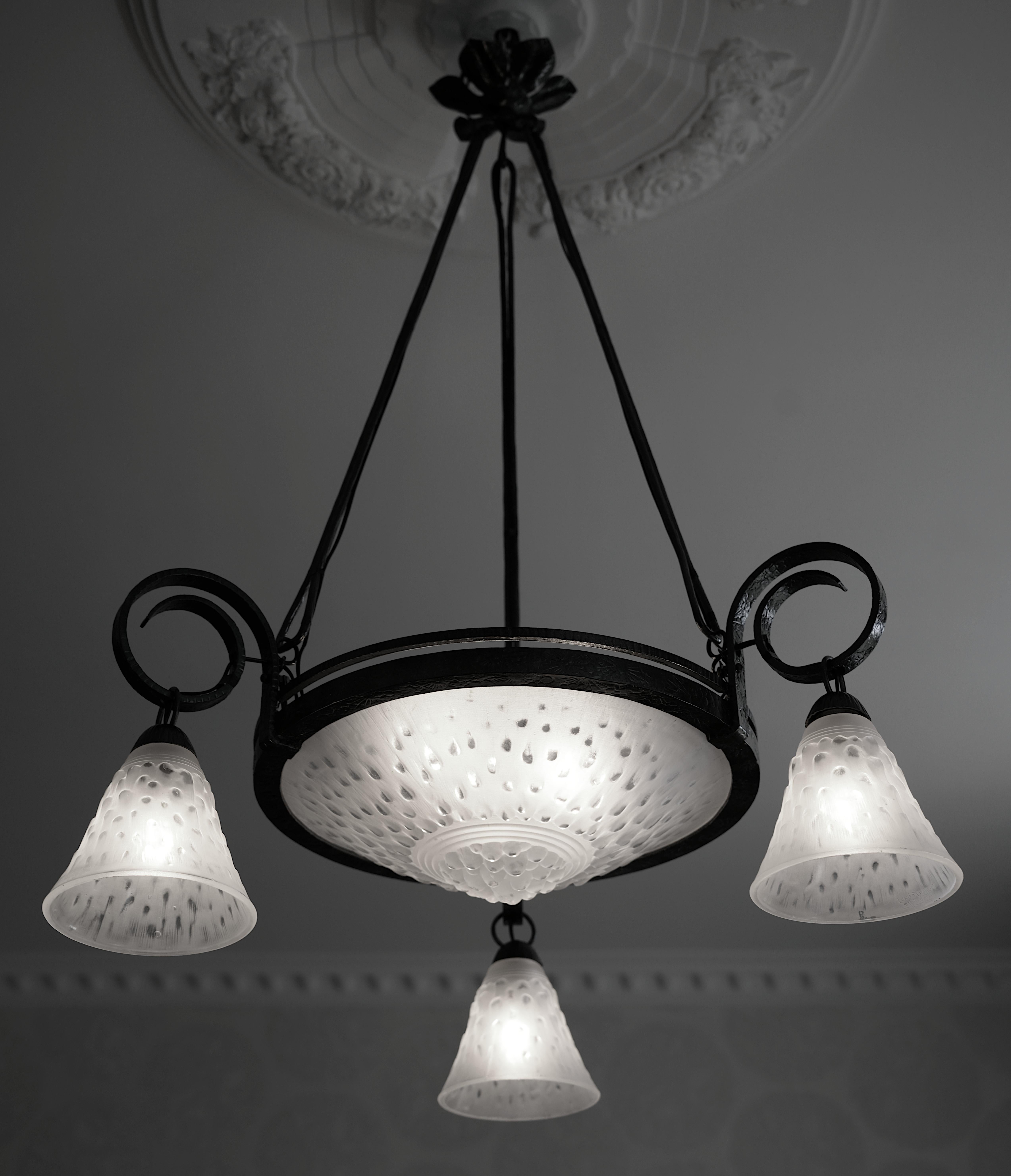 Art Déco Lampadario a pioggia MULLER FRERES Art Deco, 1920 in vendita