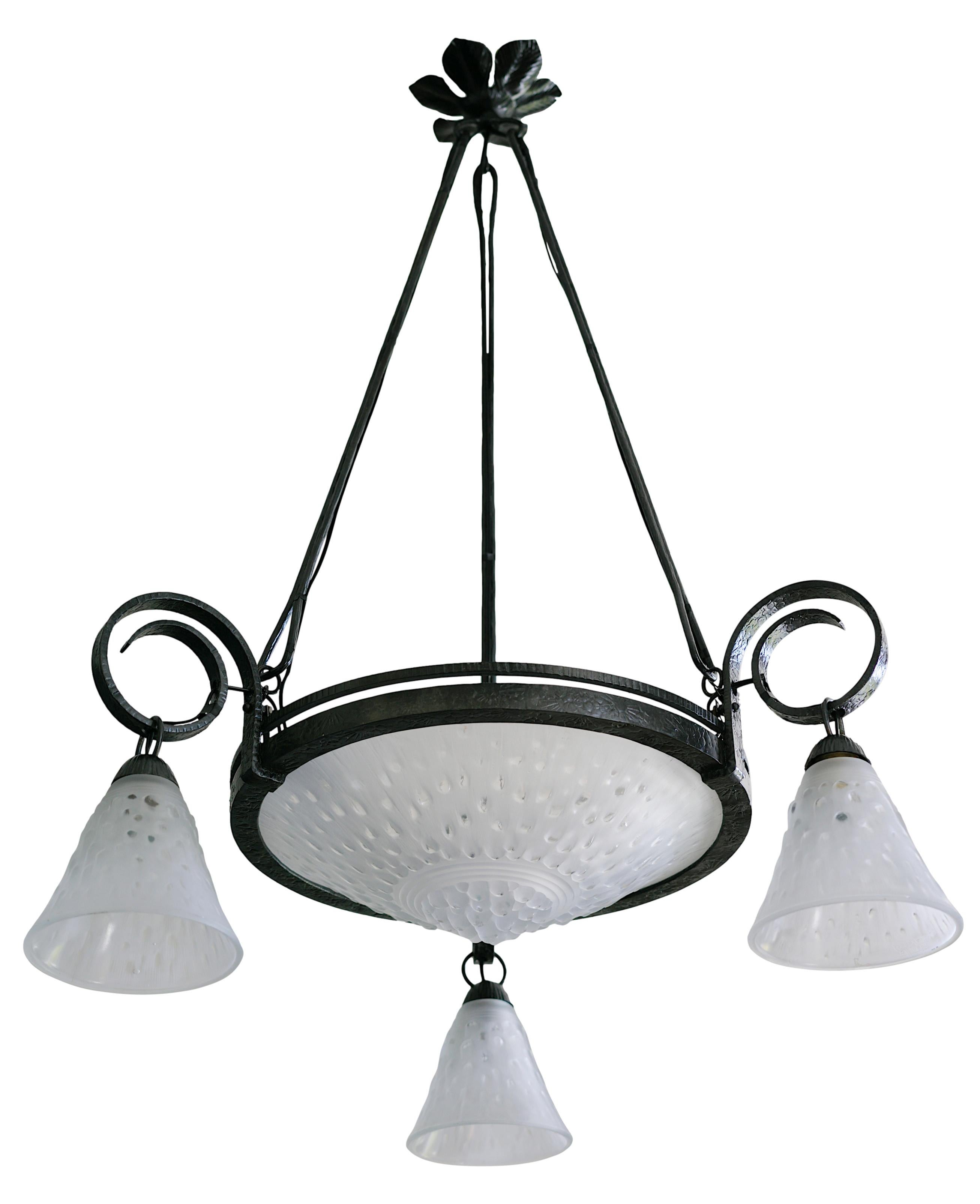 Francese Lampadario a pioggia MULLER FRERES Art Deco, 1920 in vendita