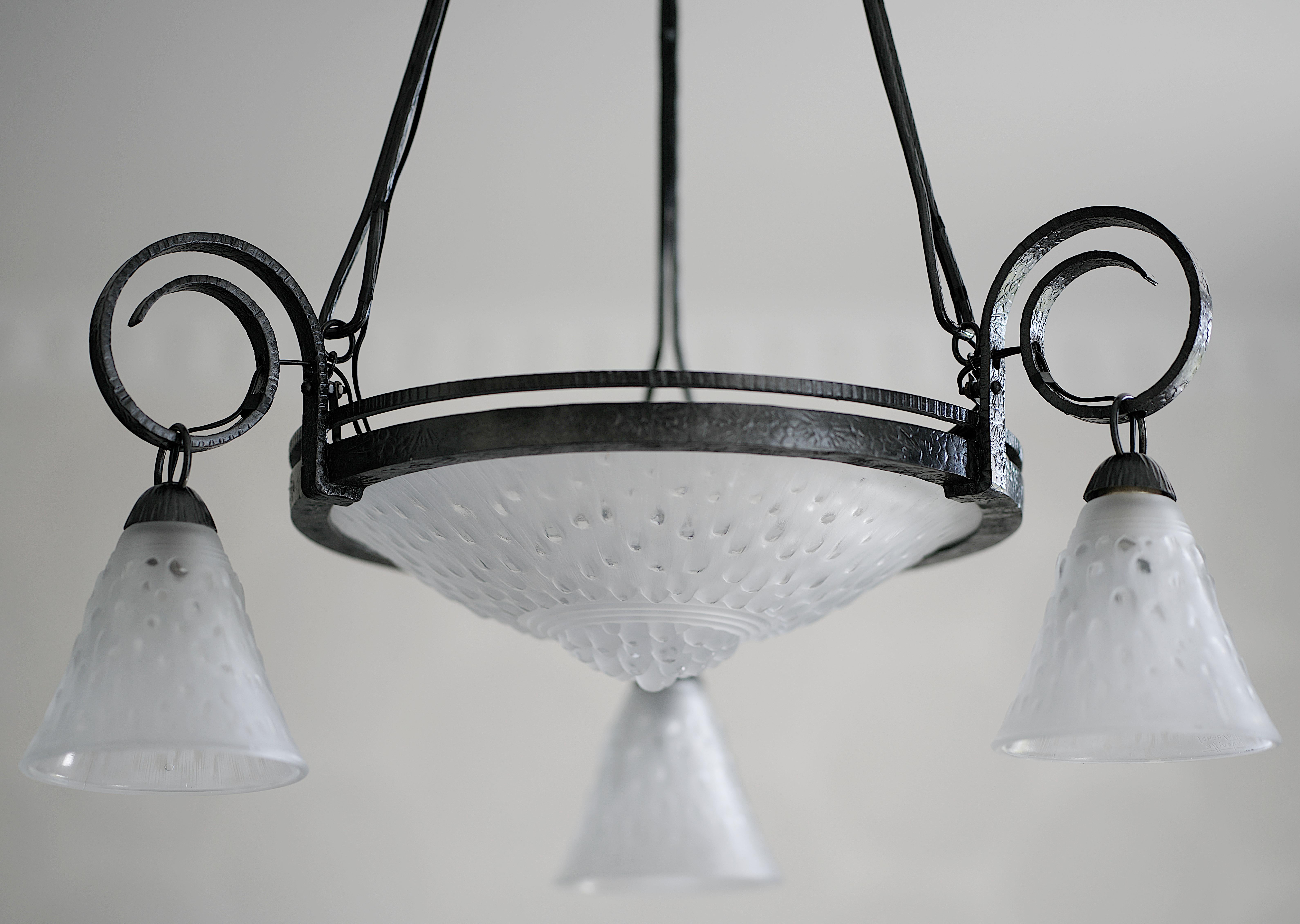Lampadario a pioggia MULLER FRERES Art Deco, 1920 in vendita 3