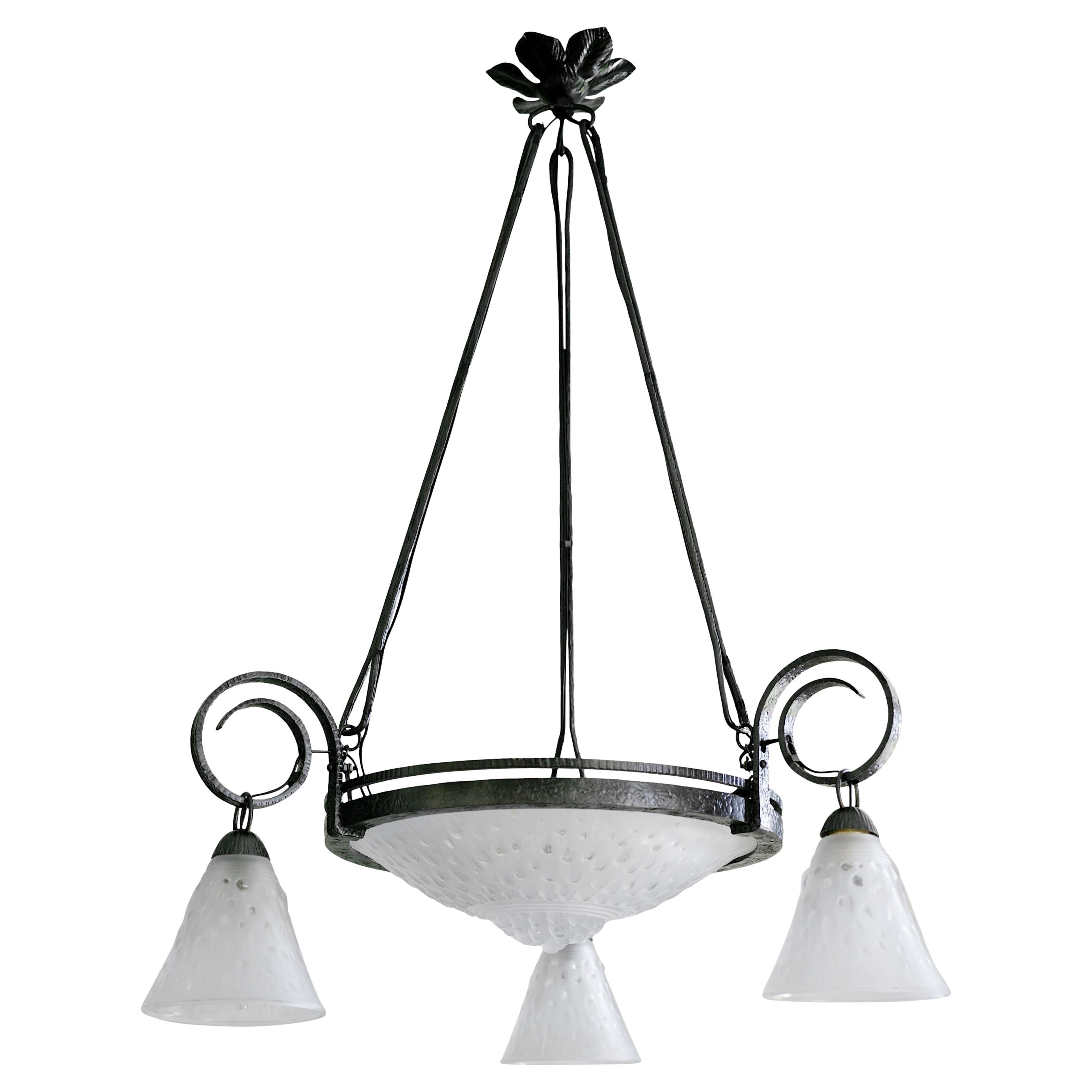 MULLER FRERES Art Deco Rain Chandelier, 1920