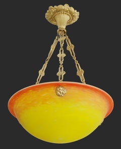 I. Muller Freres Art Deco Sunrise Pendelleuchte, Frankreich