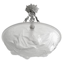 Lustre suspendu Art déco Muller Freres 1920 rare 7 abat-jour disponibles