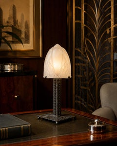 Muller Frères Art Deco Table Lamp, Frosted Glass & Iron, France, 1920s